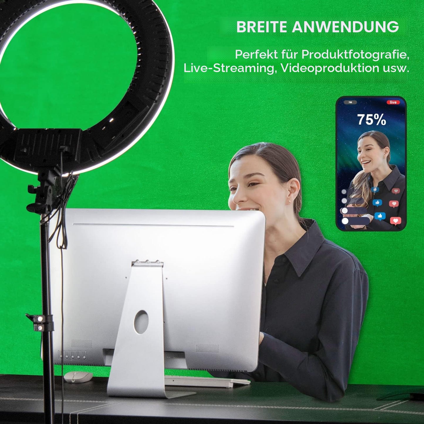 EMART 3x3m Green Screen Green Background Polyester Green Chromakey Green Screen Foldable with 4 Clip for Photography, Zoom, Interviews, Live Stream - EM-P1010-G