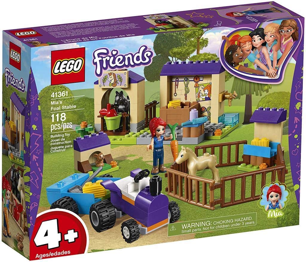 LEGO 41361 Friends Mia's Foal Stable, playset with Mia as a mini doll, 2 foal figures, rabbit figure and tractor with trailer, farm toys for children