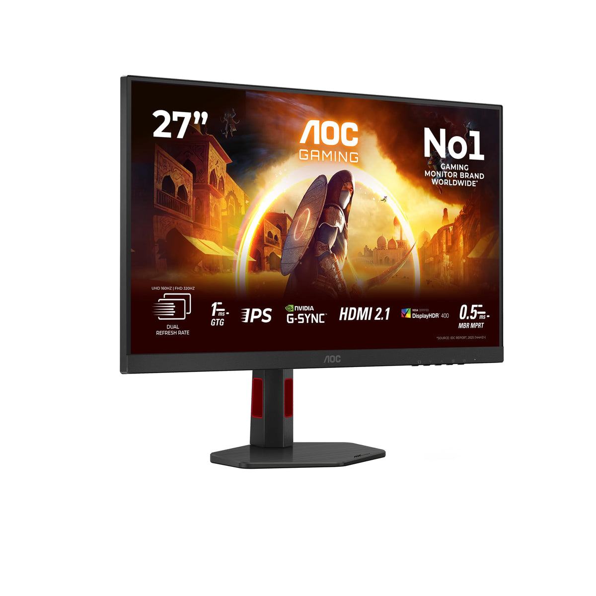 AOC U27G4R Monitor de Gaming de 27 Zoll cu Hub USB, mod dual, panou Fast IPS, 1ms GtG, Adaptive Sync, HDR400, compatibil G-Sync, ajustare pe înălțime, (3840x2160@160Hz; 1920x1080@320Hz HDMI 2X 2.1 DP 1x 1.4) Negru