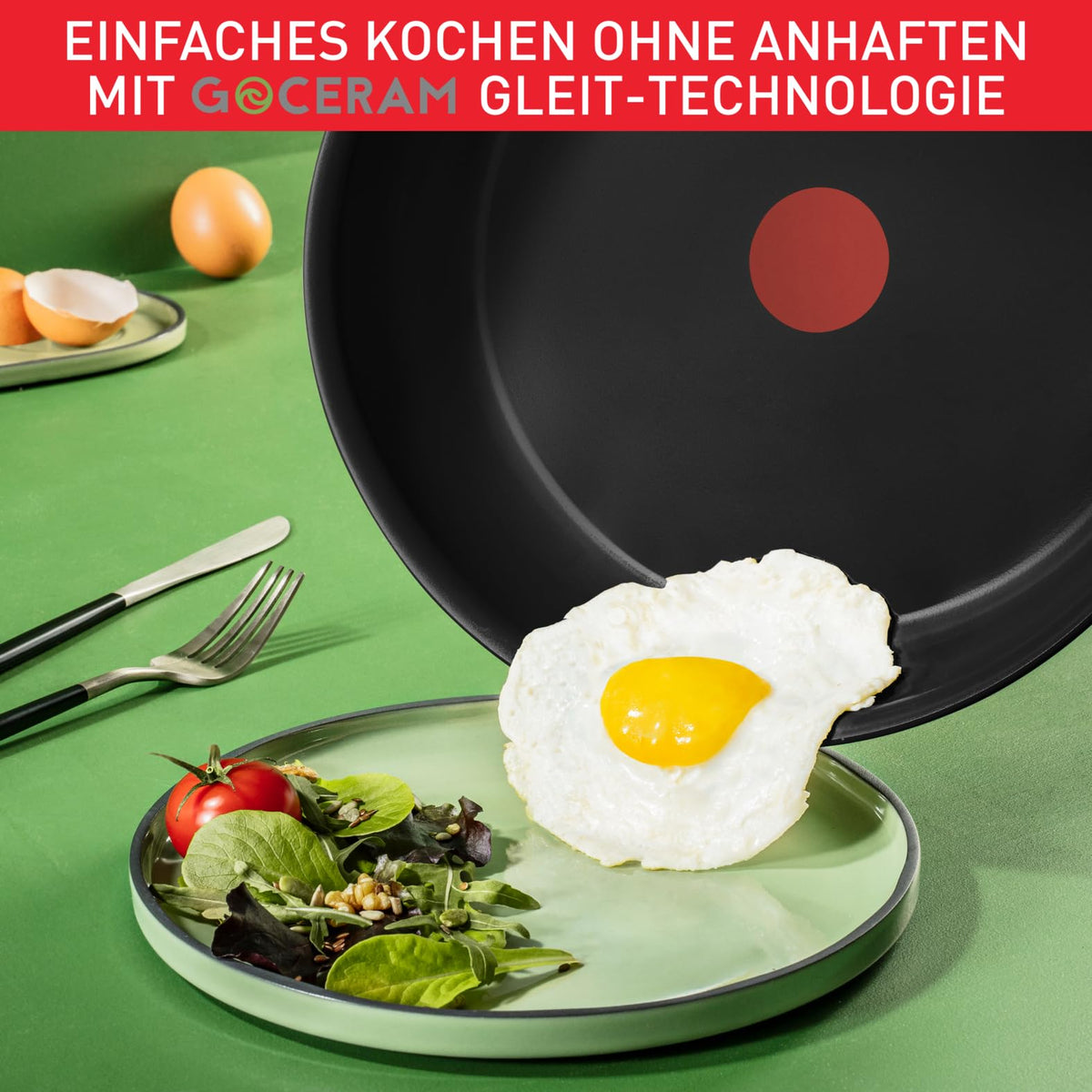 Set de tigăi Tefal Duetto On, 3 piese, 20/24/28 cm, cu acoperire ceramică antiaderentă Go Ceram, Thermo-Signal, mâner fixat, potrivit pentru toate tipurile de plite, oțel inoxidabil, G766S334