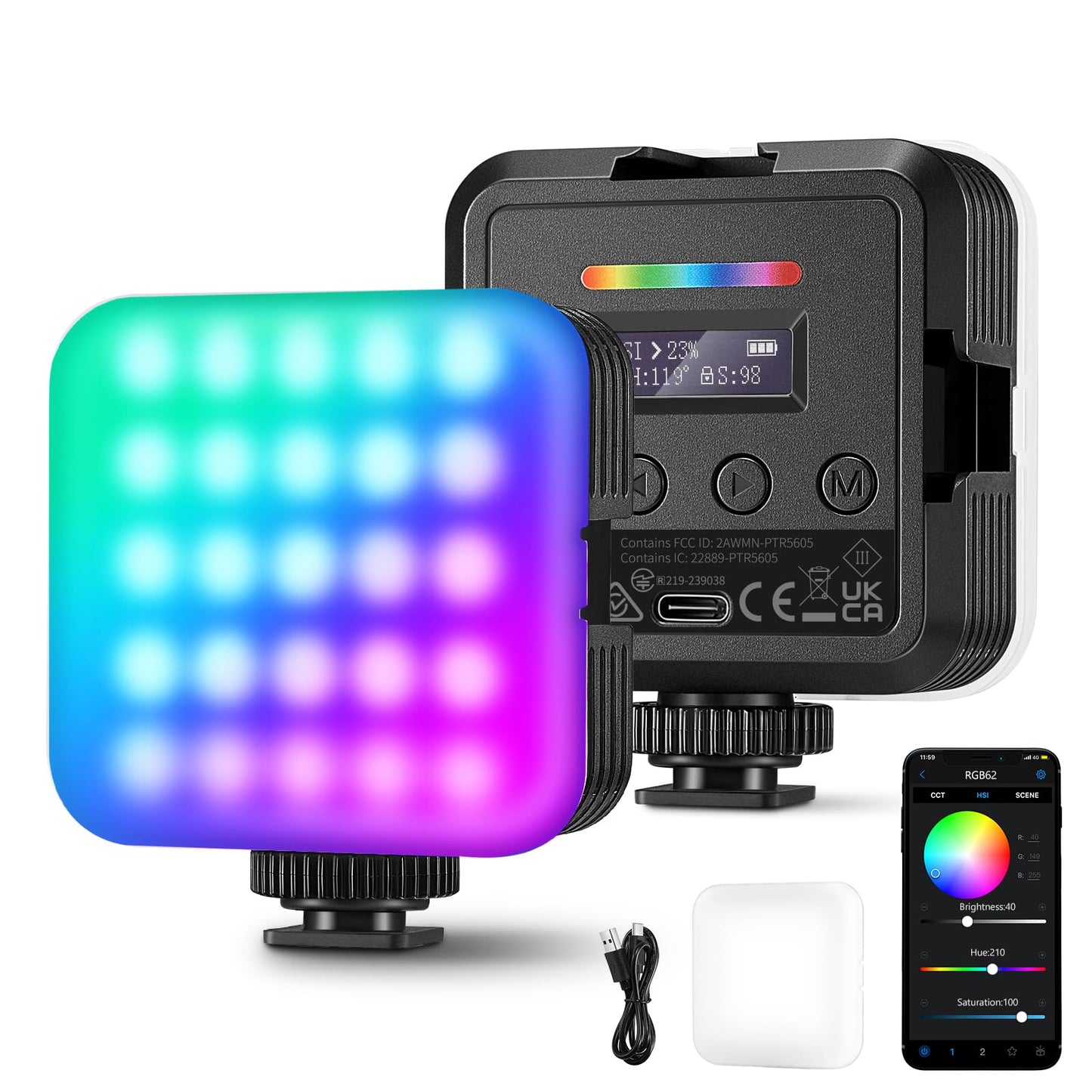NEEWER RGB62 Magnetic RGB video light with improved app control