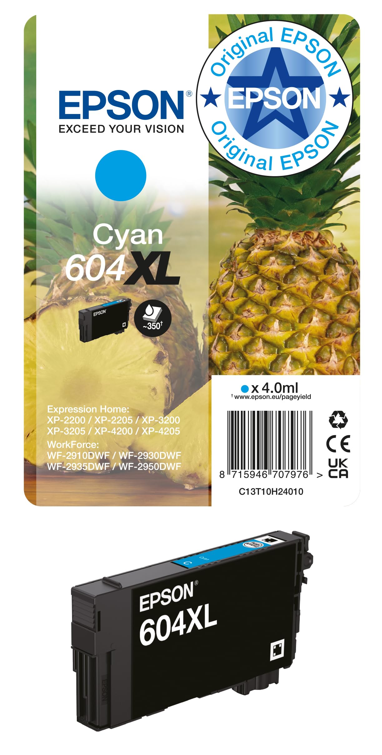 Epson Orginal 604XL Tinte Ananas Singlepack Cyan XL - C13T10H24010