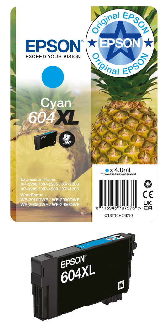 Epson Orginal 604XL Tinte Ananas Singlepack Cyan XL - C13T10H24010