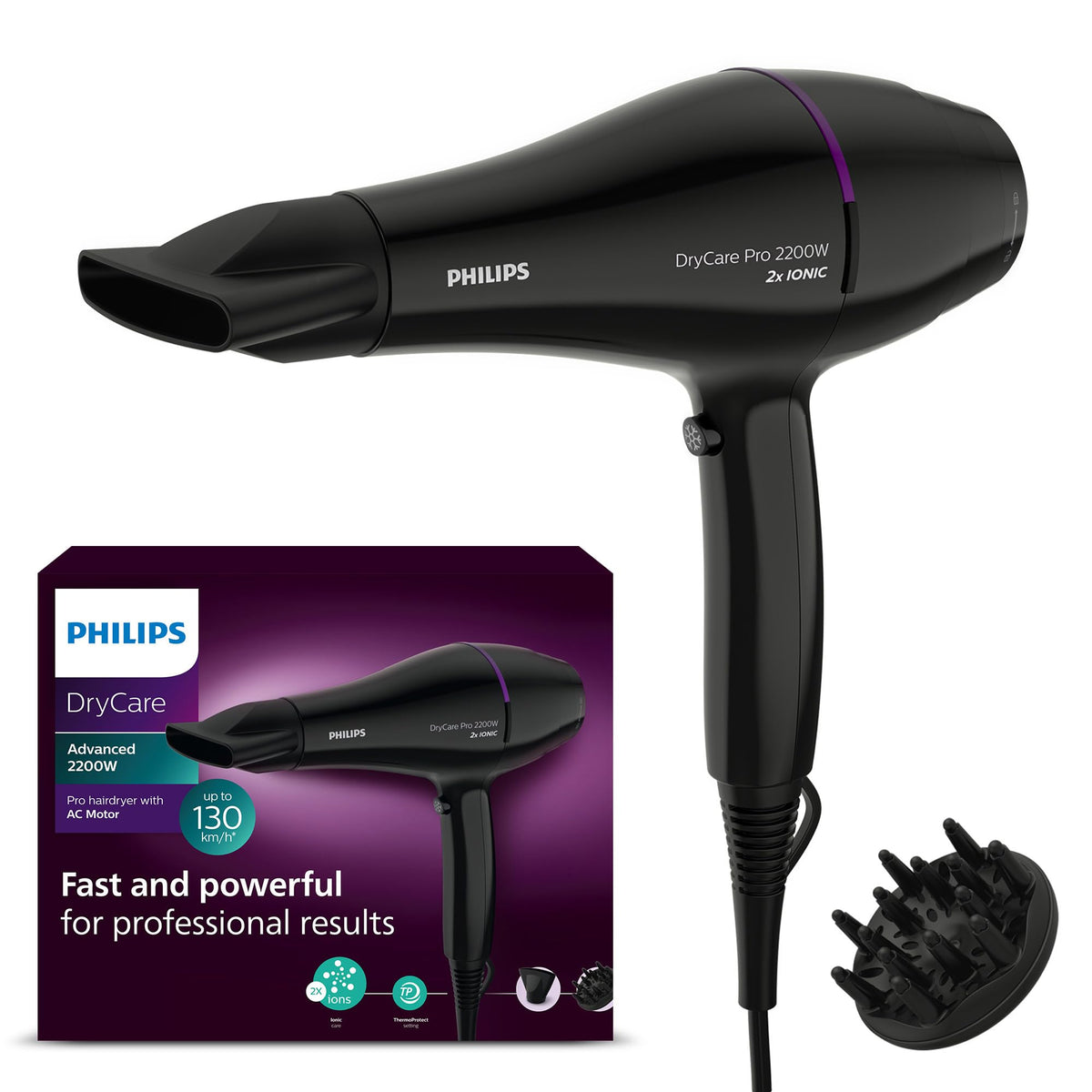 Philips DryCare Pro Uscător de păr cu motor AC puternic (Model BHD274/00)