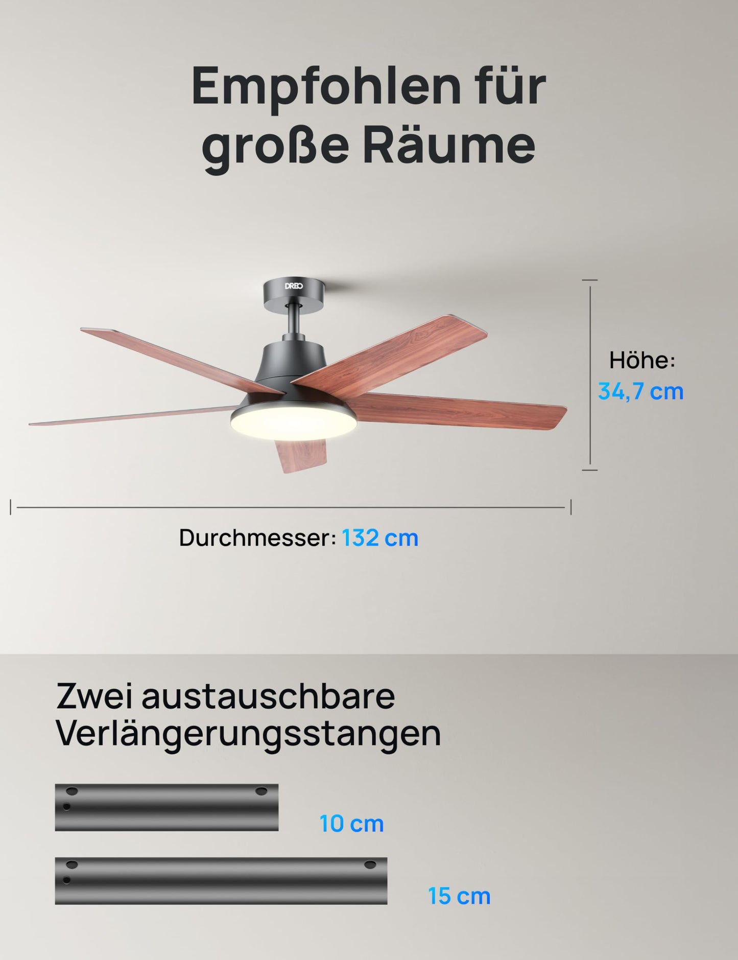 DREO Smart Ceiling Fan with Light, 52" 12 Speeds, 3 Modes, Continuously Dimmable LED Lighting, Quiet DC Motor, 12H Timer, Remote Control/APP/Alexa, Indoor, Black - DR-HCF001S