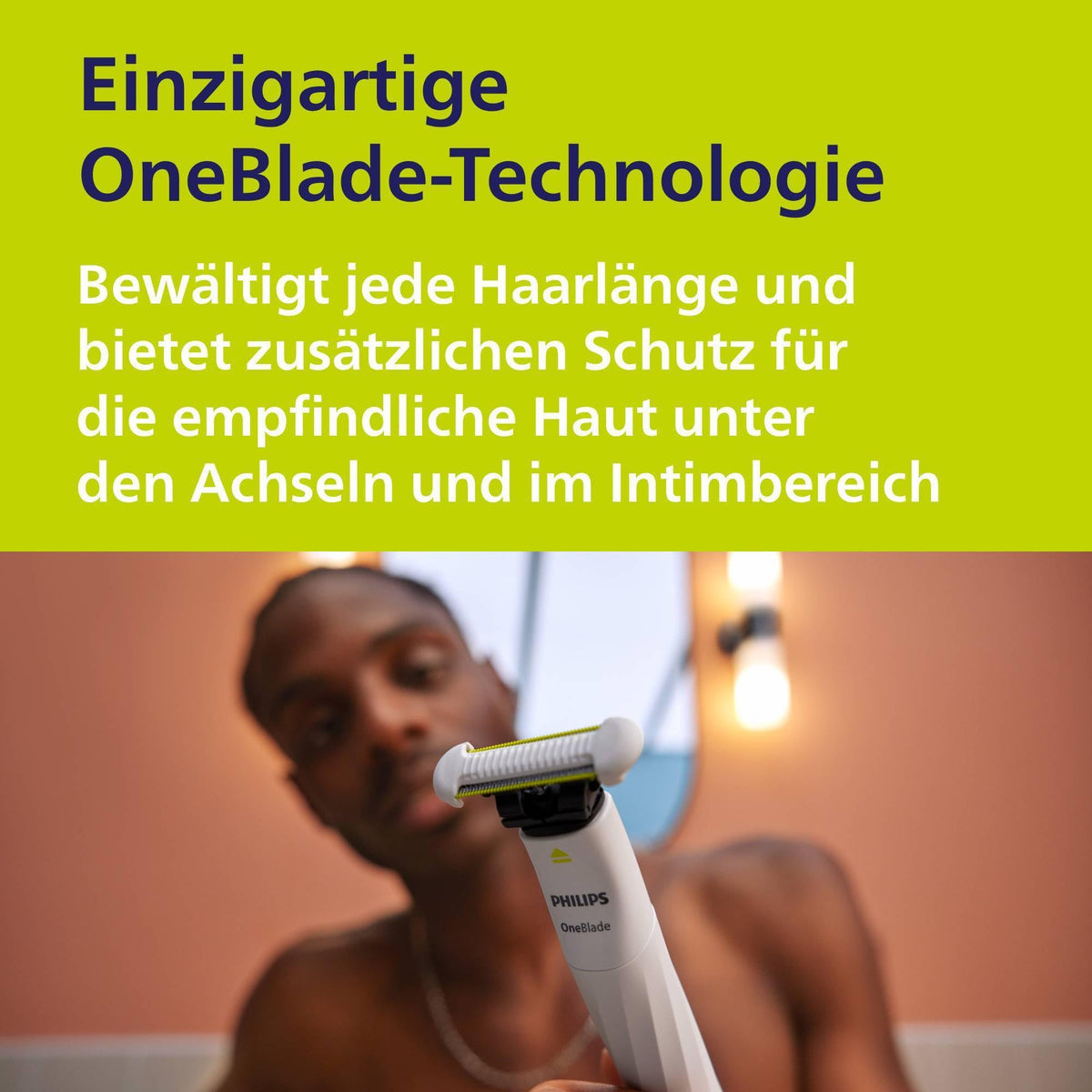 Philips OneBlade Intimate, pentru epilare intimă, tăiere și ras cu protecție suplimentară pentru piele, pentru o rasare temeinică și plăcută – fără a rade complet, model QP1924/30