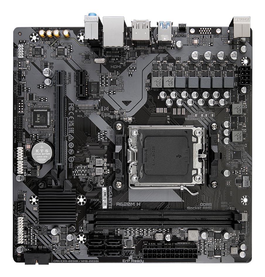 Placa de bază GIGABYTE A620M H - Suportă procesoare AMD Ryzen 8000, VRM digital cu 5+2+2 faze, până la 7200MHz DDR5 (OC), 1xPCIe 4.0 M.2, GbE LAN, USB 3.2 Gen 1