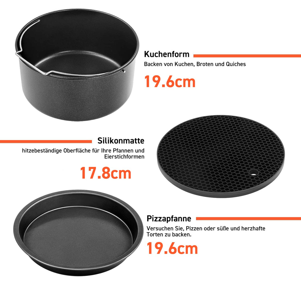COSORI Air Fryer Accessories, Six-Piece Accessory Set for 5.5L Air Fryers of All Brands, Baking Pan, Pizza Pan, Grill Rack, Steaming Rack, Silicone Mat, Muffin Pan