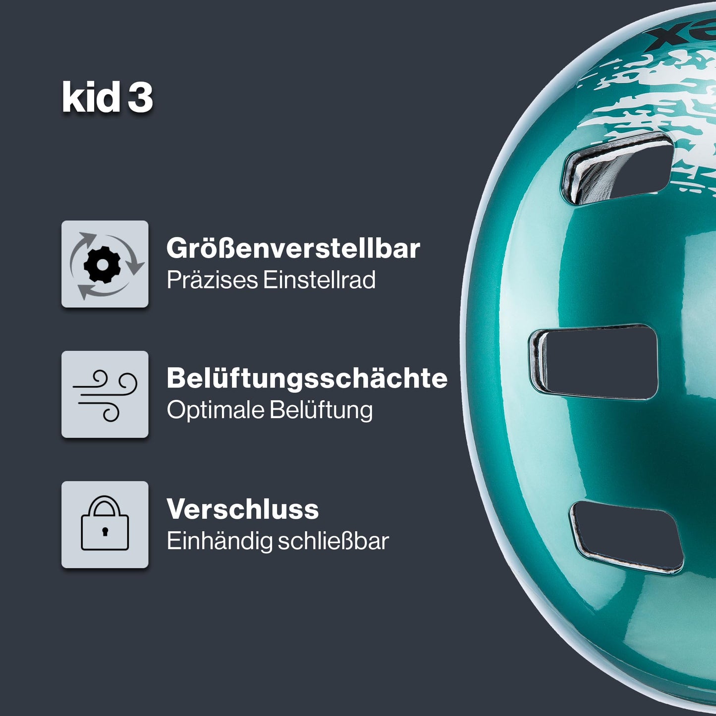 uvex Kid 3 - robust bicycle helmet for children - individual size adjustment - optimized ventilation - teal-silver - 51-55 cm - S414819