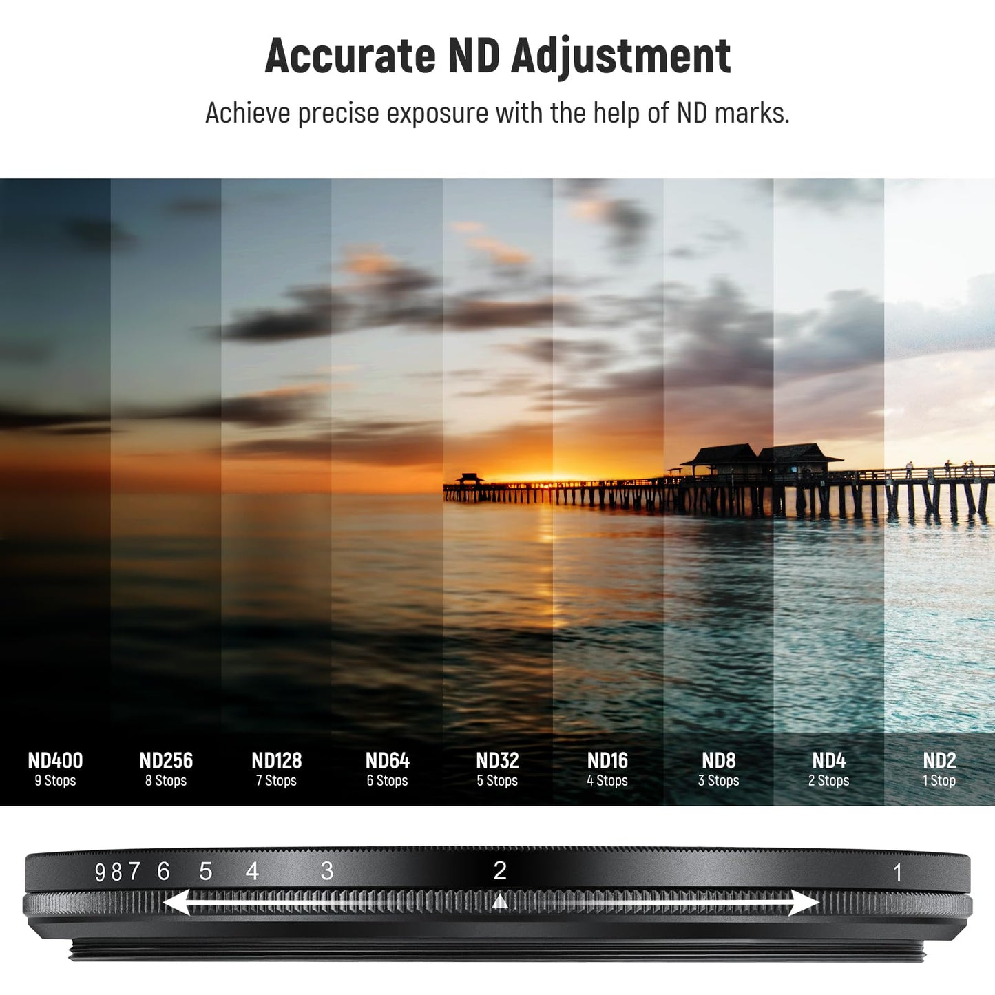 NEEWER 55mm ND2-400 (1-9 Stop) Variable ND Filter with Lens Cap Lanyard Cleaning Cloth Precise Adjustment of Neutral Density Gray Filter Fingerprint Scratch-Resistant Multi-Layer Optical Glass - NW