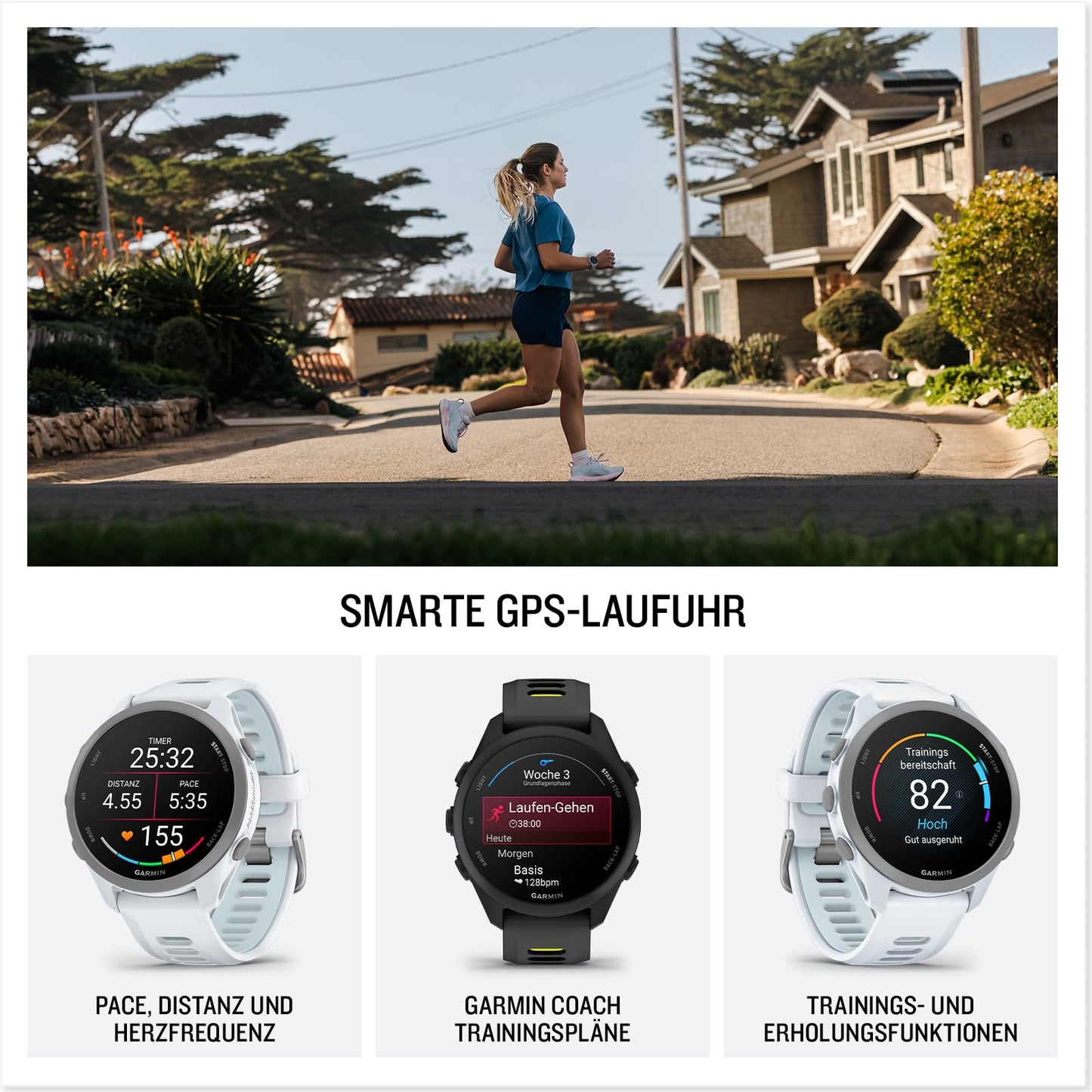 Garmin Forerunner 170 43mm - running smartwatch, 1.2" AMOLED touchscreen, up to 10 days battery life, training recommendations, health data, smart functions, 80+ sports apps, pay - 010-03920-01