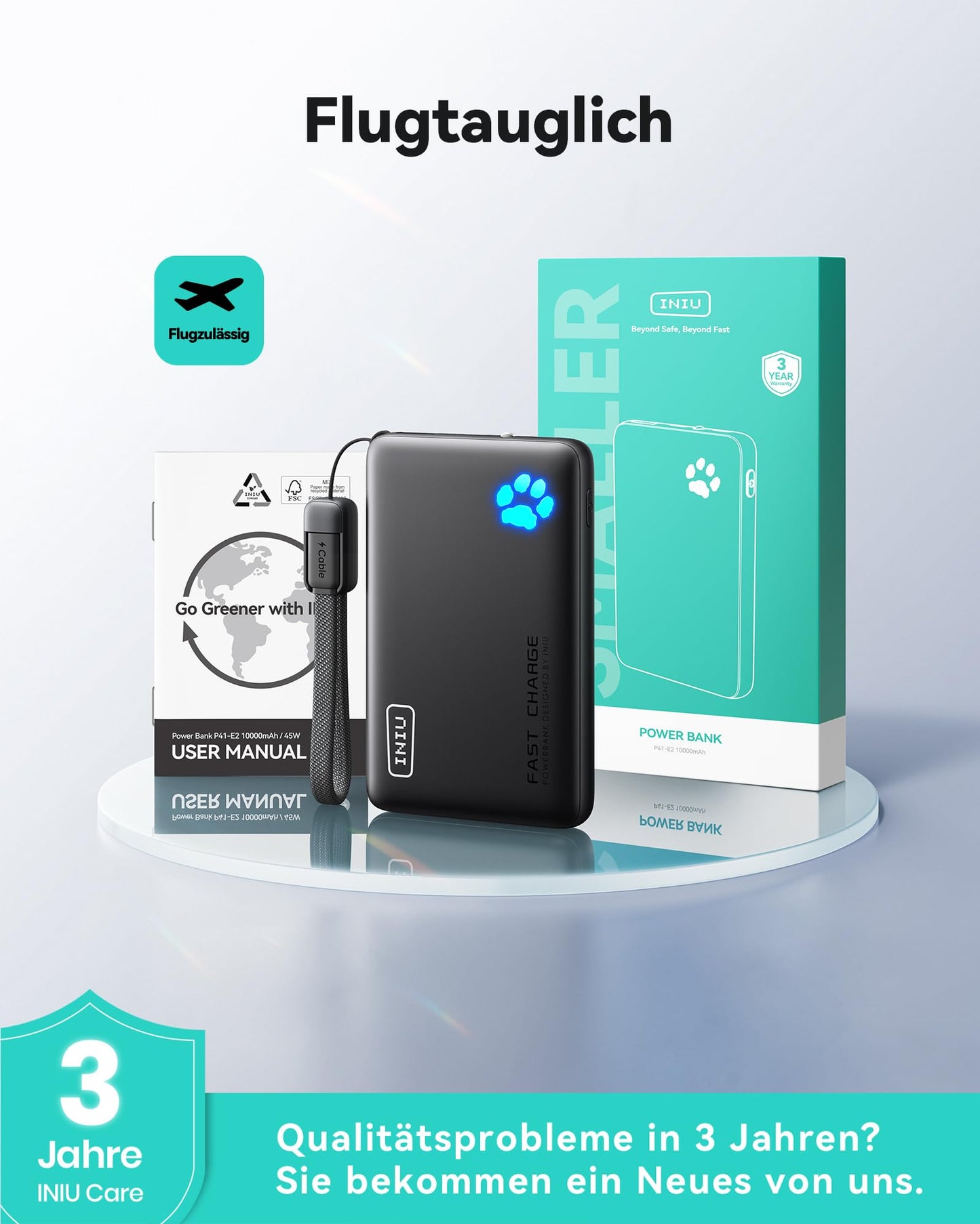 INIU 45W fast charging power bank, 40% small 10000mAh external cell phone batteries - P41