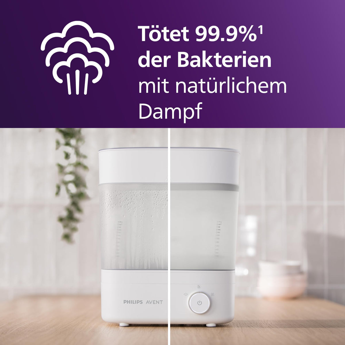 Philips AVENT Sterilizator și uscător pentru biberoane Premium, elimină 99,9% din bacterii, fără substanțe chimice, capacitate pentru 6 biberoane/suporturi/accesorii, model SCF293/00
