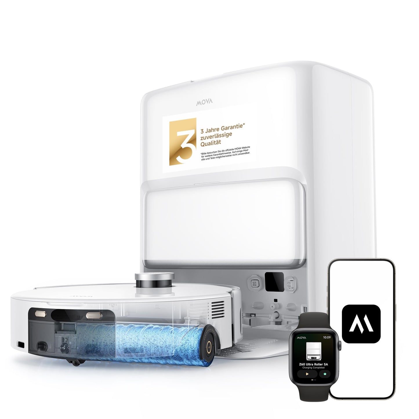 Mova Z60 Ultra Roller standalone vacuum robot, 26,000 Pa suction power, HydroForce wiping, MaxiReach technology, FlexScope radar with lifting function, AutoShield technology, triple anti-tangle. All-in-one station - RLZ73CE