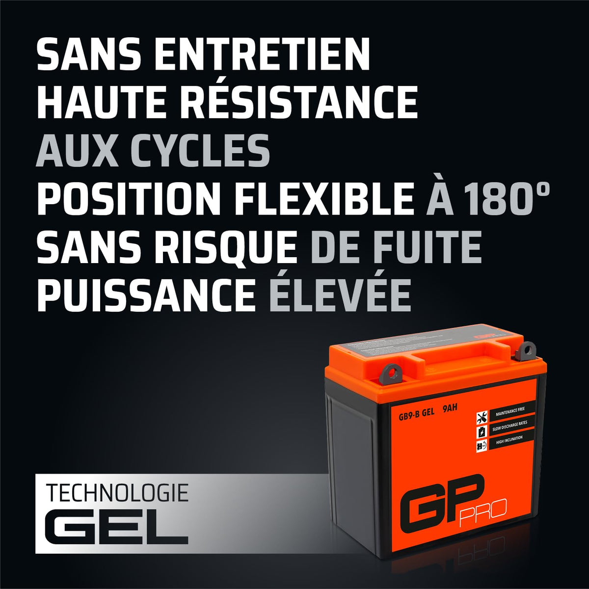 GP-PRO GB9-B 12V 9Ah 120A gel battery compatible with Piaggio Typhoon 50 - GP-005