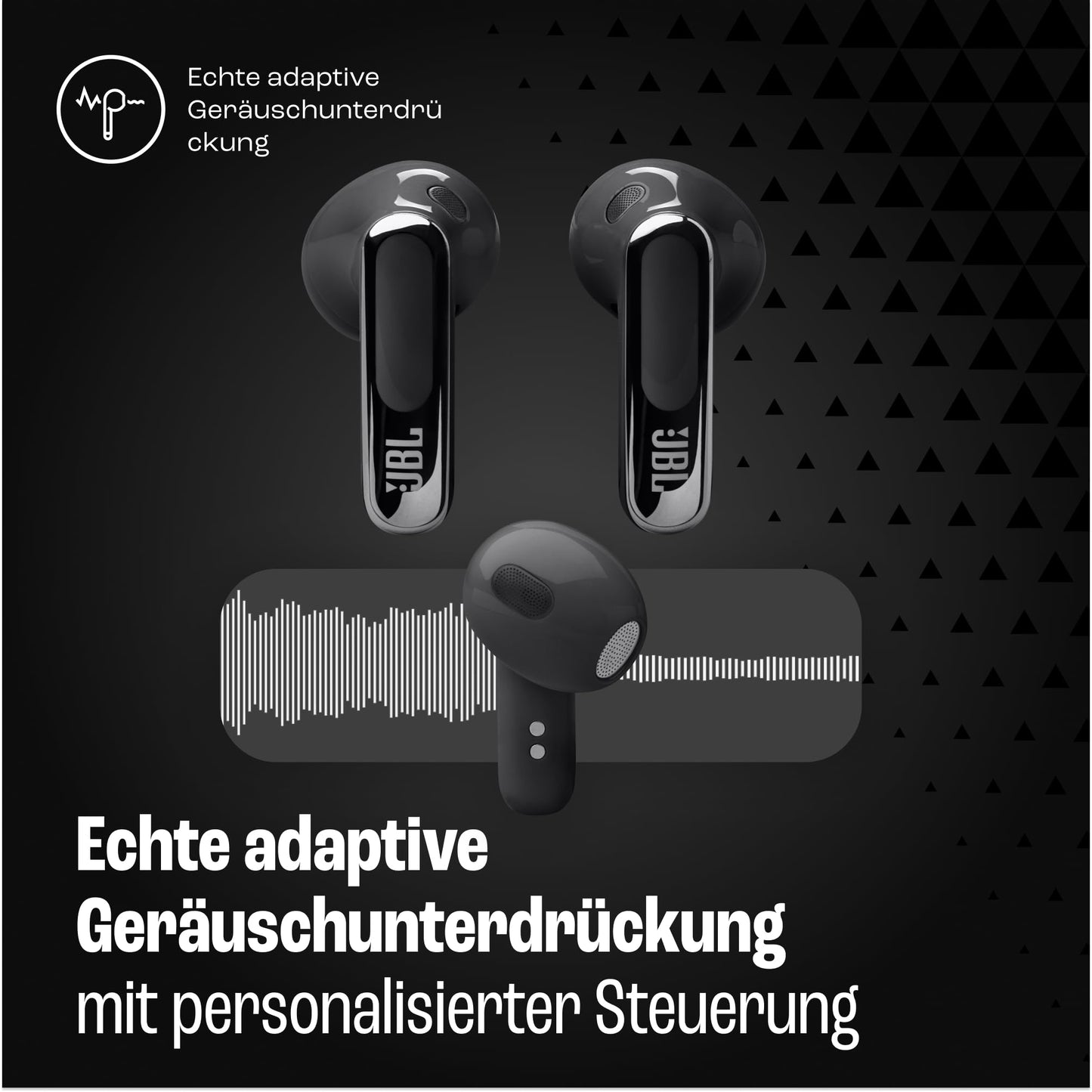 JBL Live Flex 3, wireless earbud headphones with Bluetooth, 50 hours of battery life, True Adaptive Noise Canceling and high-resolution JBL Signature Sound, IP54 waterproof, with earplugs, black - JBLLIVEFLEX3BLK