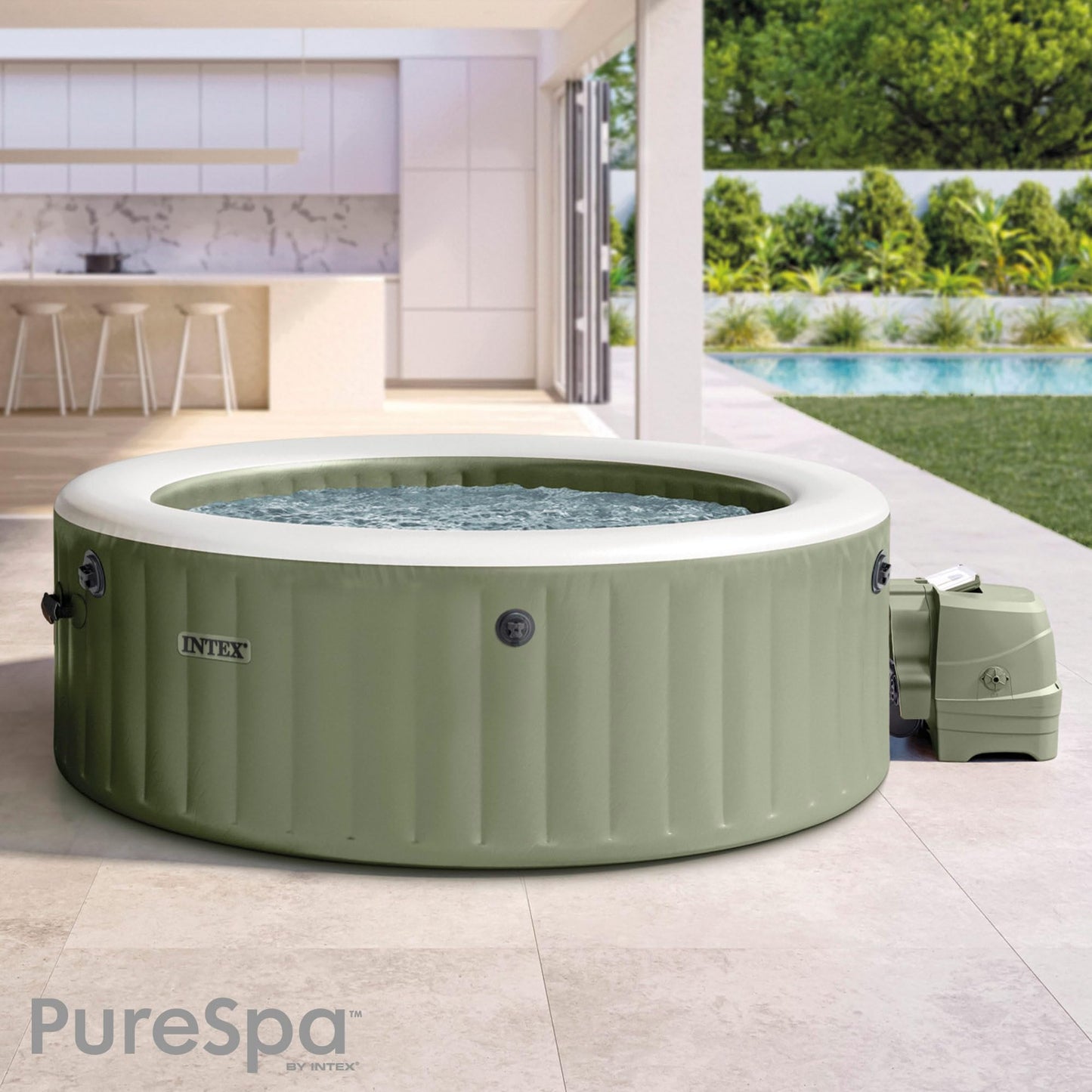 Intex 6-Person Olive Green Round Bubble Spa Set 28428NP (Inflated 216 cm x 71 cm)