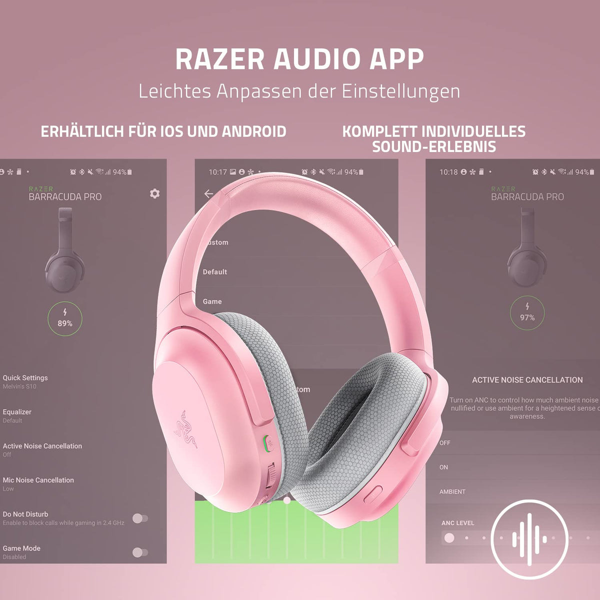 Razer Barracuda - Wireless Multi-Platform Headset for Gaming and Mobile Devices (SmartSwitch Dual Wireless, Noise-Canceling Microphone, Triforce 50mm Drivers, USB-C) Quartz Pink - RZ04-03790300-R3M1