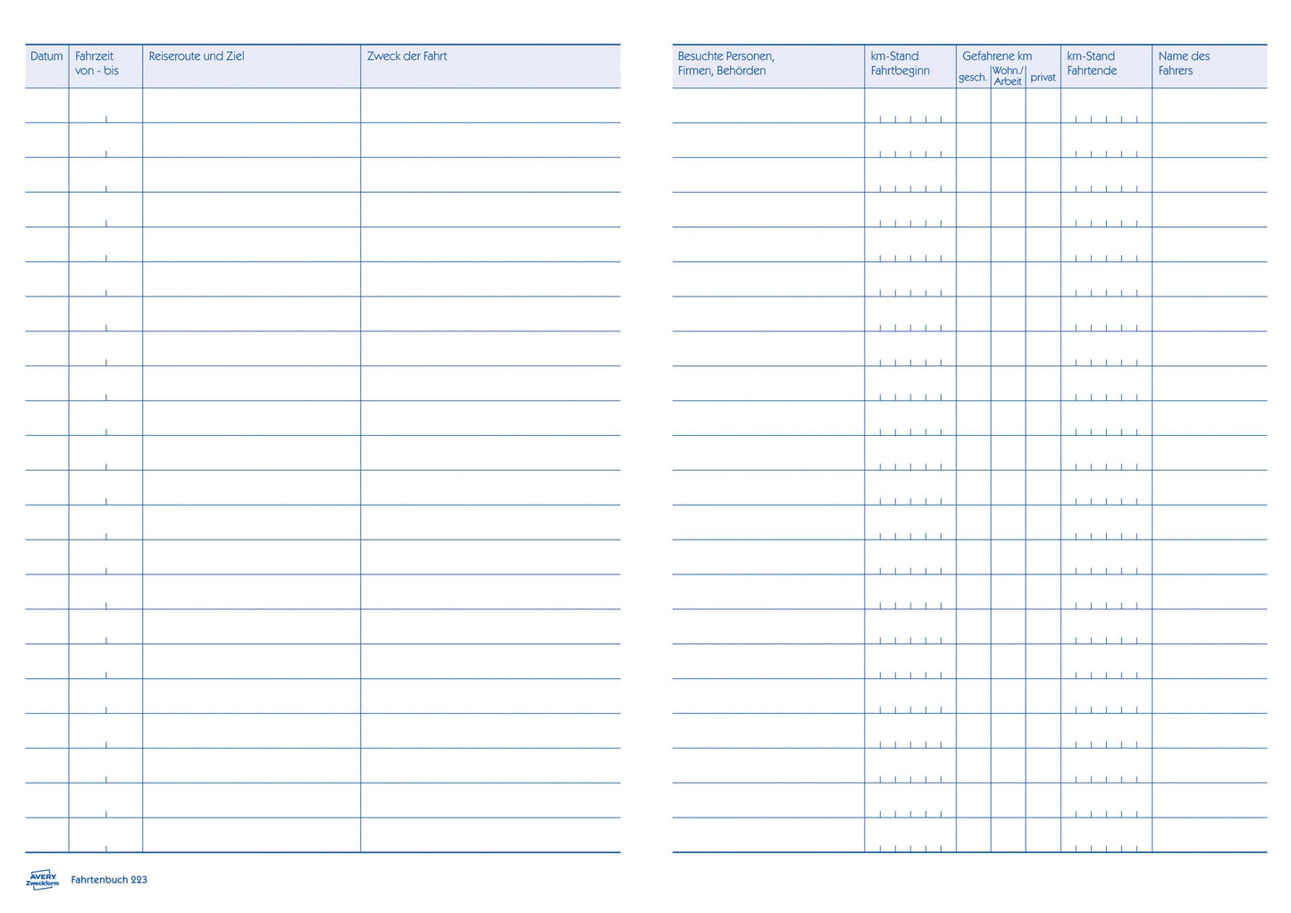 AVERY Zweckform 223-5 softcover car logbook (tax office recognized, DIN A5 210x148mm, 80 pages, 858 trips, Germany & Austria, delimitation of private/business trips) pack of 5