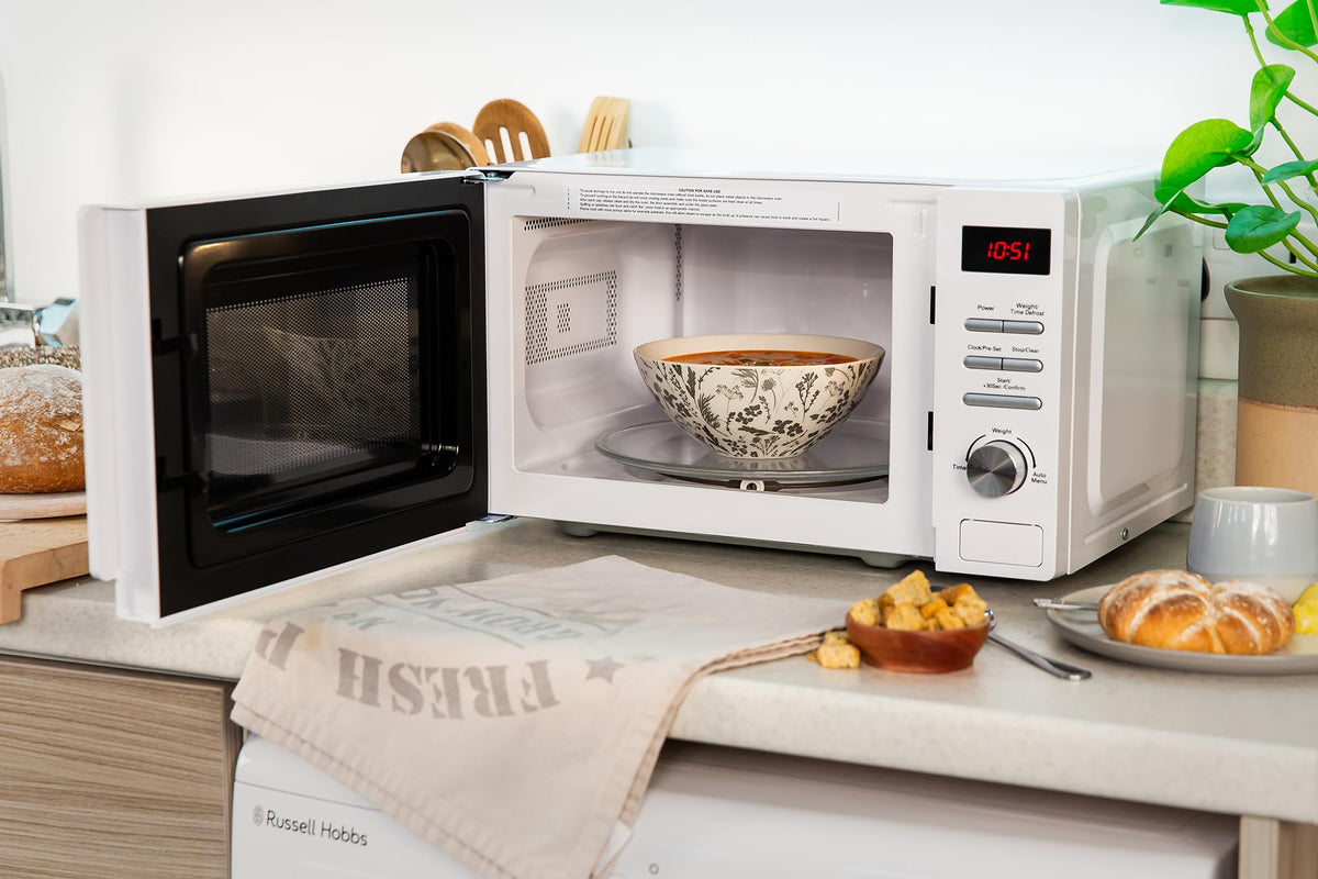 Russell Hobbs RHM2079A Digital Solo Microwave, 20 L, 800 W, 5 power levels, automatic defrosting, 8 automatic cooking menus, clock and timer, easy to clean, White - RHM2079A-EUAZ