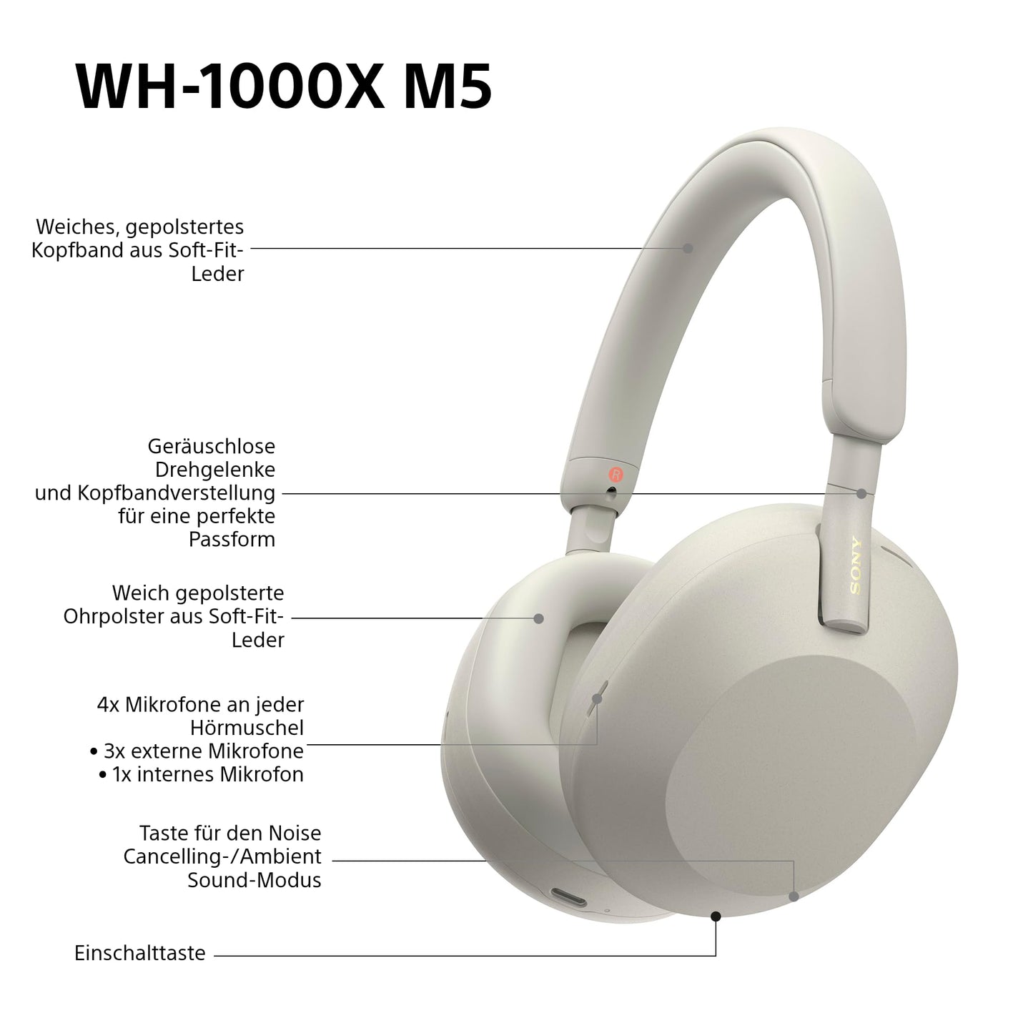 Sony WH-1000XM5 wireless Bluetooth noise canceling headphones (30h battery, touch sensor, Headphones Connect app, quick charging function, optimized for Amazon Alexa, headset with microphone) silver - WH1000XM5S.CE7