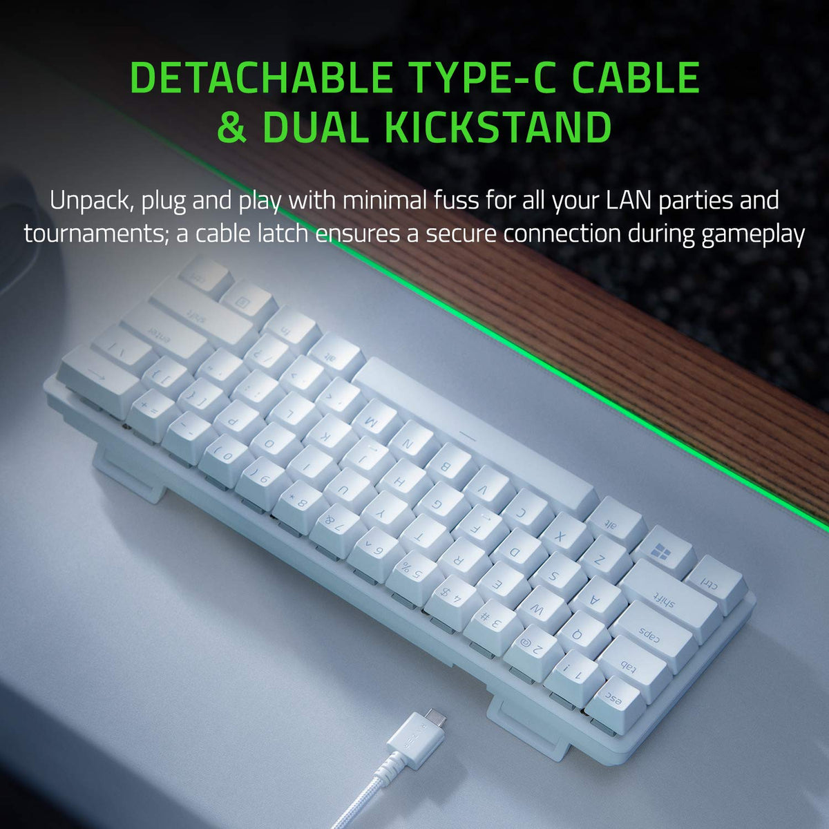Razer Huntsman Mini (Purple Switch) - Tastatur de gaming compactă de 60% (Switch-uri optice clicante, capace de taste Doubleshot PBT, cablu USB-C detașabil) QWERTY US-Layout | Alb Mercur - RZ03-03390300-R3M1