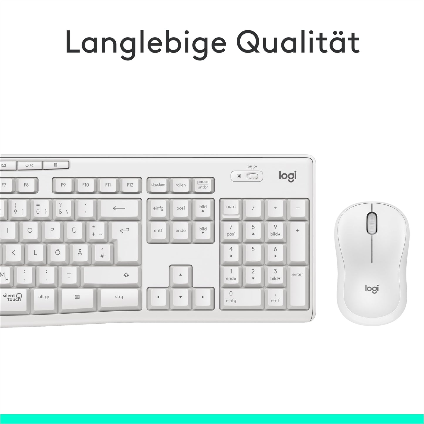 Logitech MK295 wireless keyboard and mouse set with SilentTouch technology, shortcut keys, optical tracking, Nano USB receiver, lag-free wireless connection, QWERTZ layout - White - 920-009819