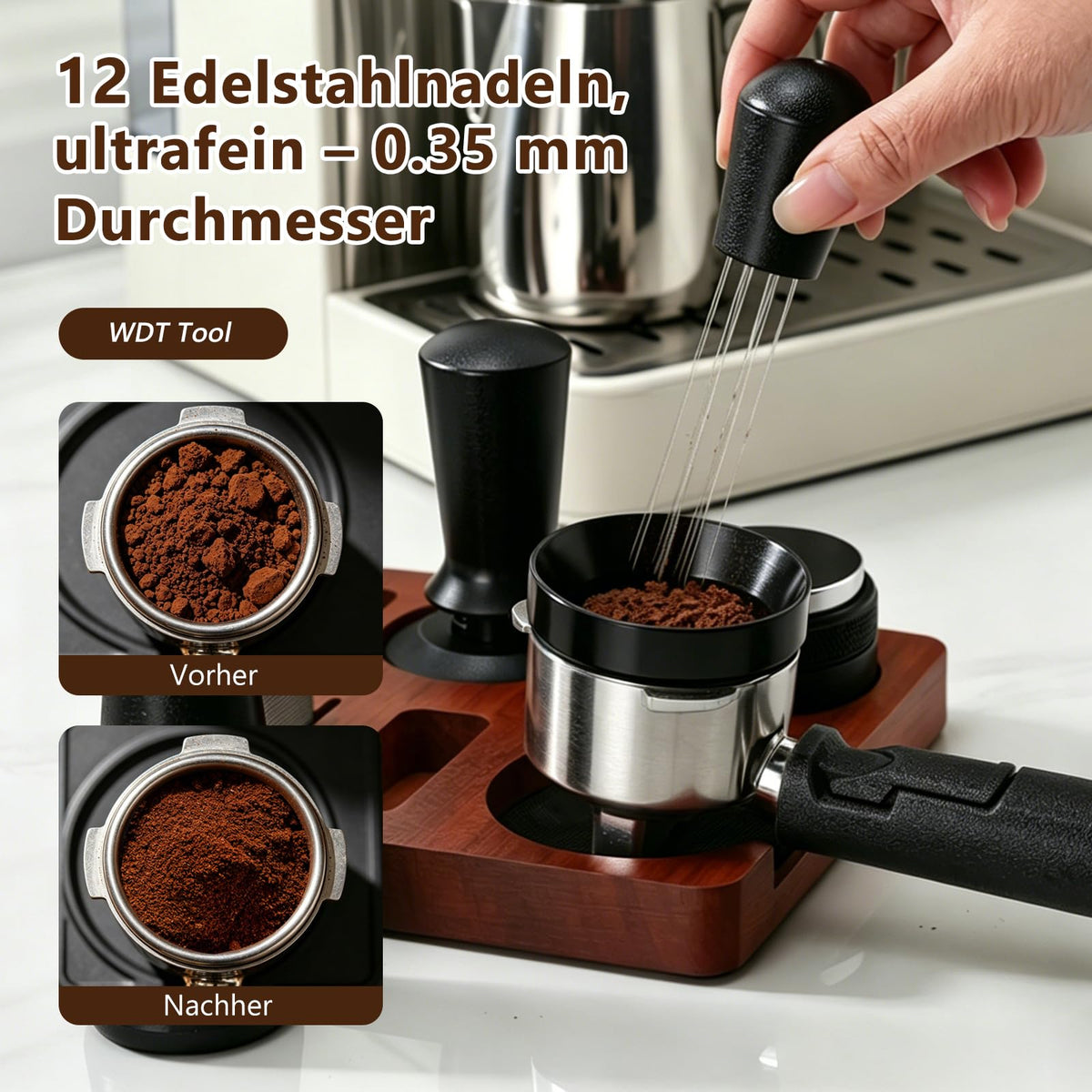 NPOIAUG Espresso Accessory Set 7-piece – WDT Tool, Tamper, Distributor, Dosing Ring & Tamper Station | Barista Set made of stainless steel for espresso machines | Step-by-step accessories for café (51mm) - ZQ-KFYF