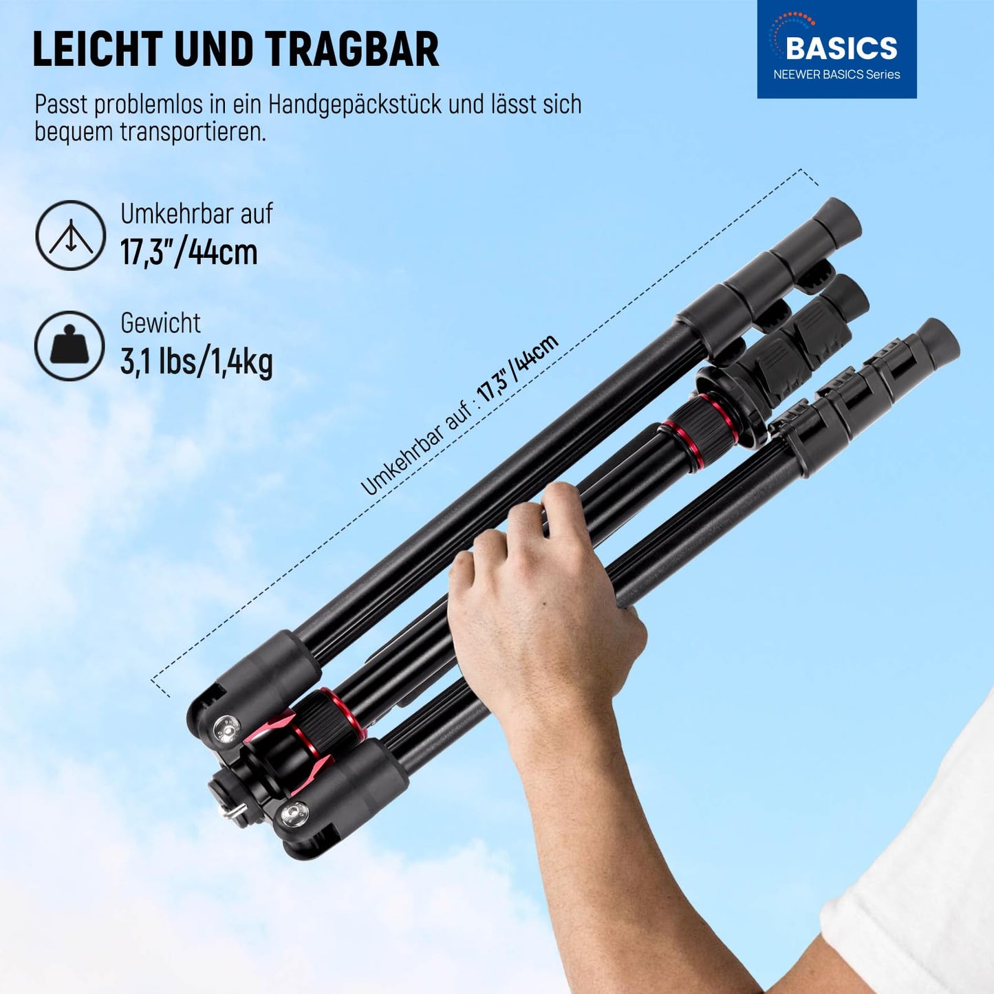 NEEWER Basics TP15 Camera Tripod Monopod, 68" Metal Heavy Duty Portable Travel DSLR Phone Stand with Cell Phone Holder, Compatible with iPhone for Film and Video, Ball Head Not Included