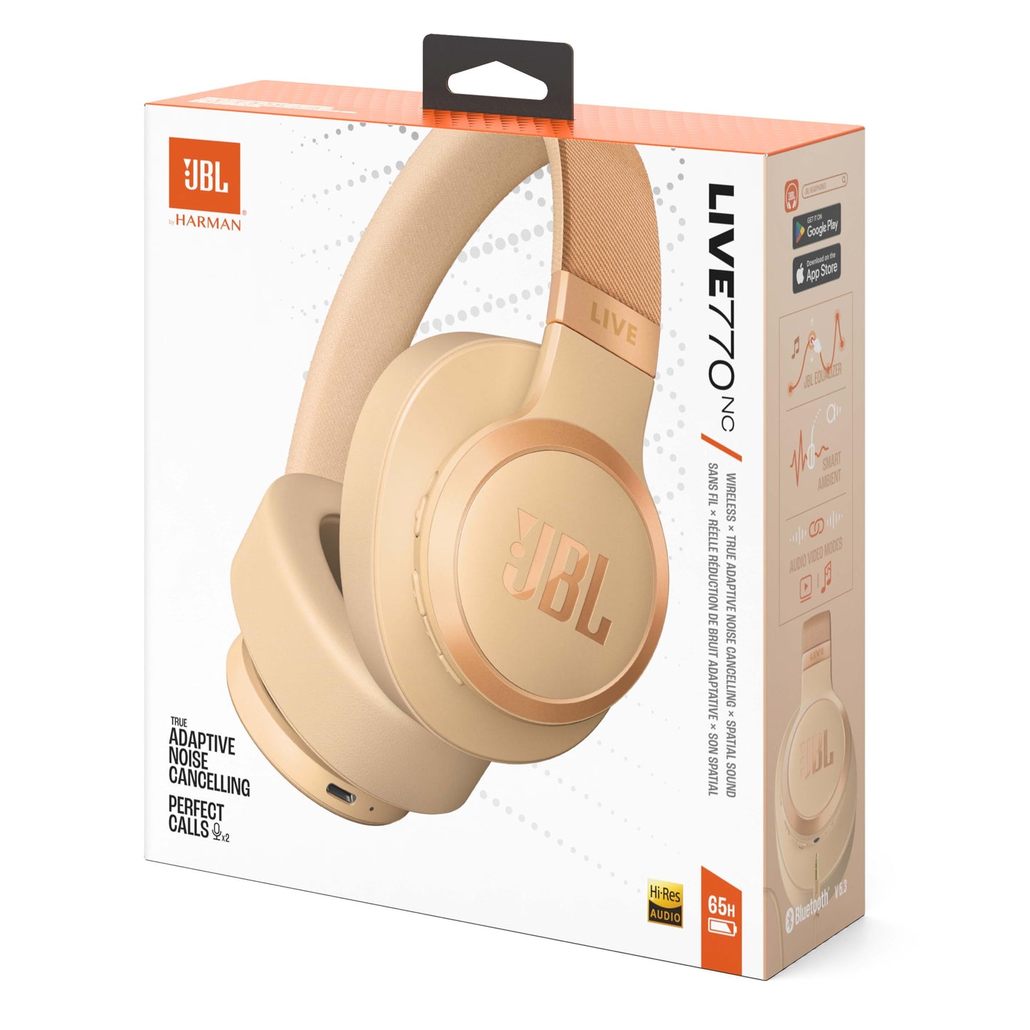 JBL Live 770 NC - Bluetooth over-ear headphones with adaptive noise canceling - Wireless earphones with JBL Signature Sound and voice assistant - Long music enjoyment for up to 65 hours - In sandstone - JBLLIVE770NCSAT