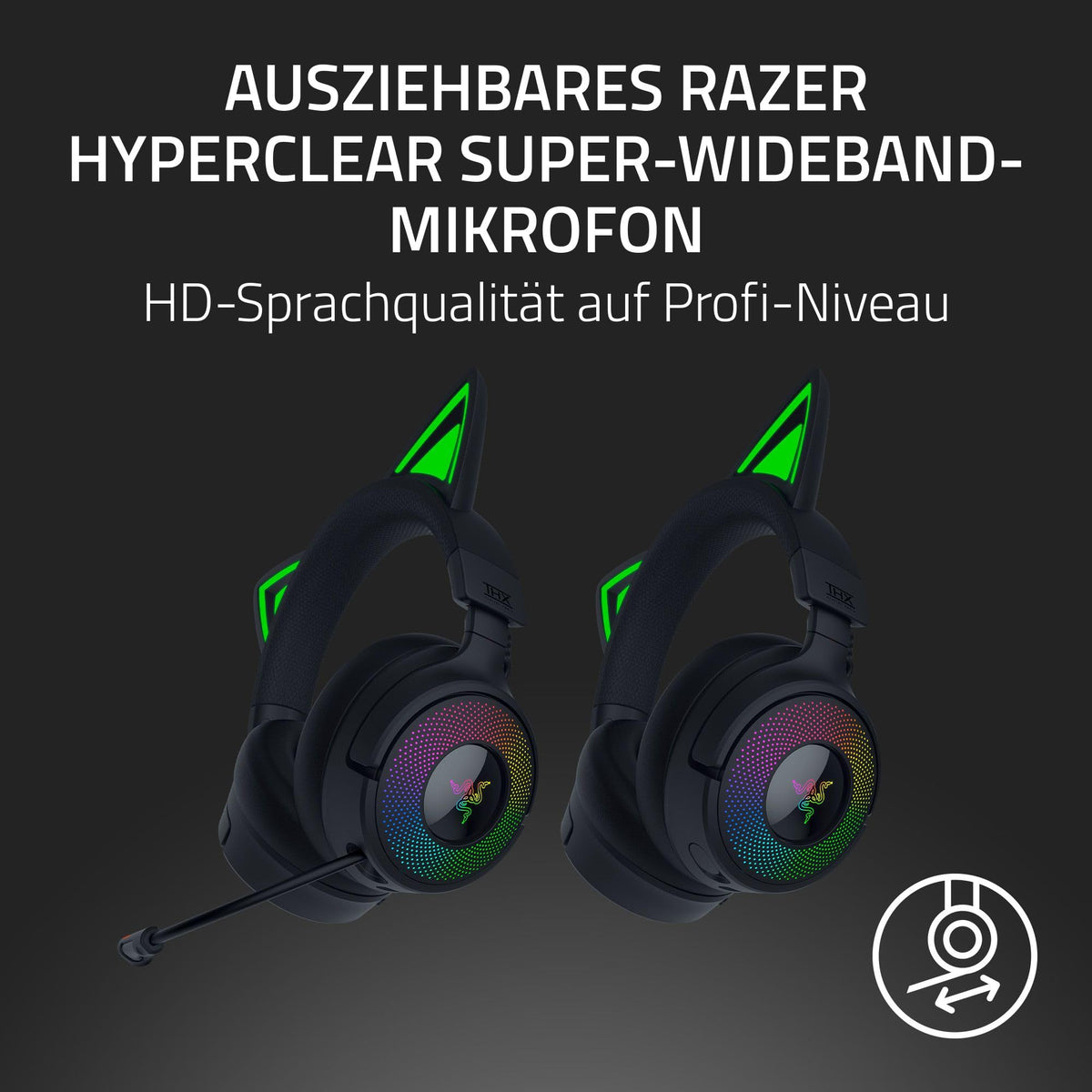 Razer Kraken Kitty V3 Pro - Wireless RGB Kitty Headset for Gaming - Reactive Streaming Cat Ears - Triforce 40mm Drivers - Hyperspeed Wireless & Bluetooth - THX Spatial Audio | Black - RZ04-05170300-R3M1