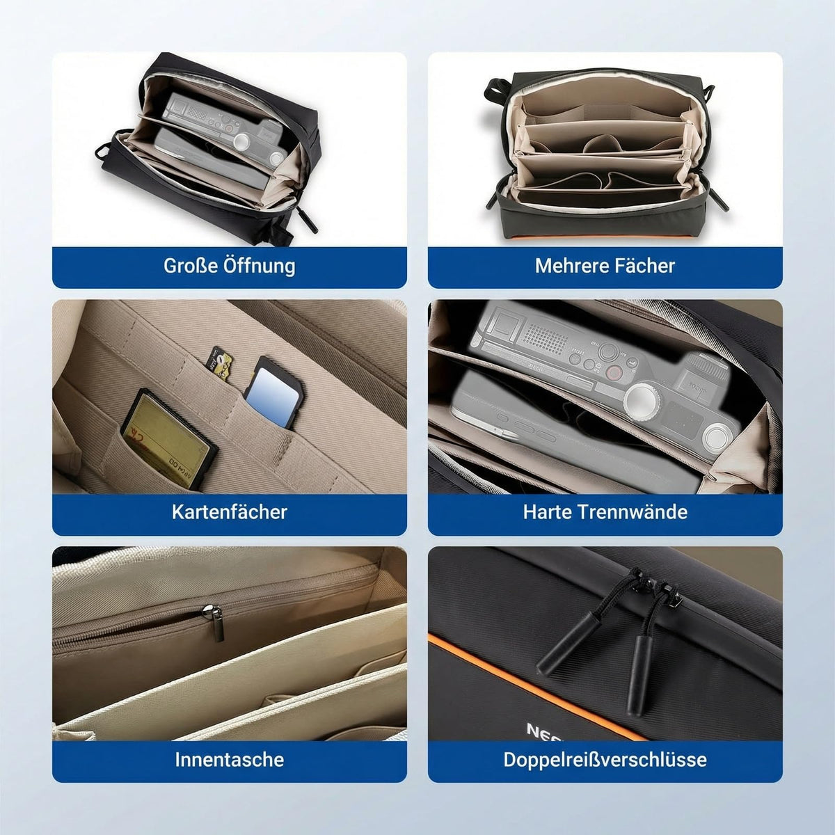 NEEWER Tech Tasche, organizator de cabluri rezistent la stropi, geantă de călătorie cu mai multe compartimente și curea de umăr pentru accesorii electronice, fotografie, carduri SD, baterii, cabluri și încărcătoare, PB024