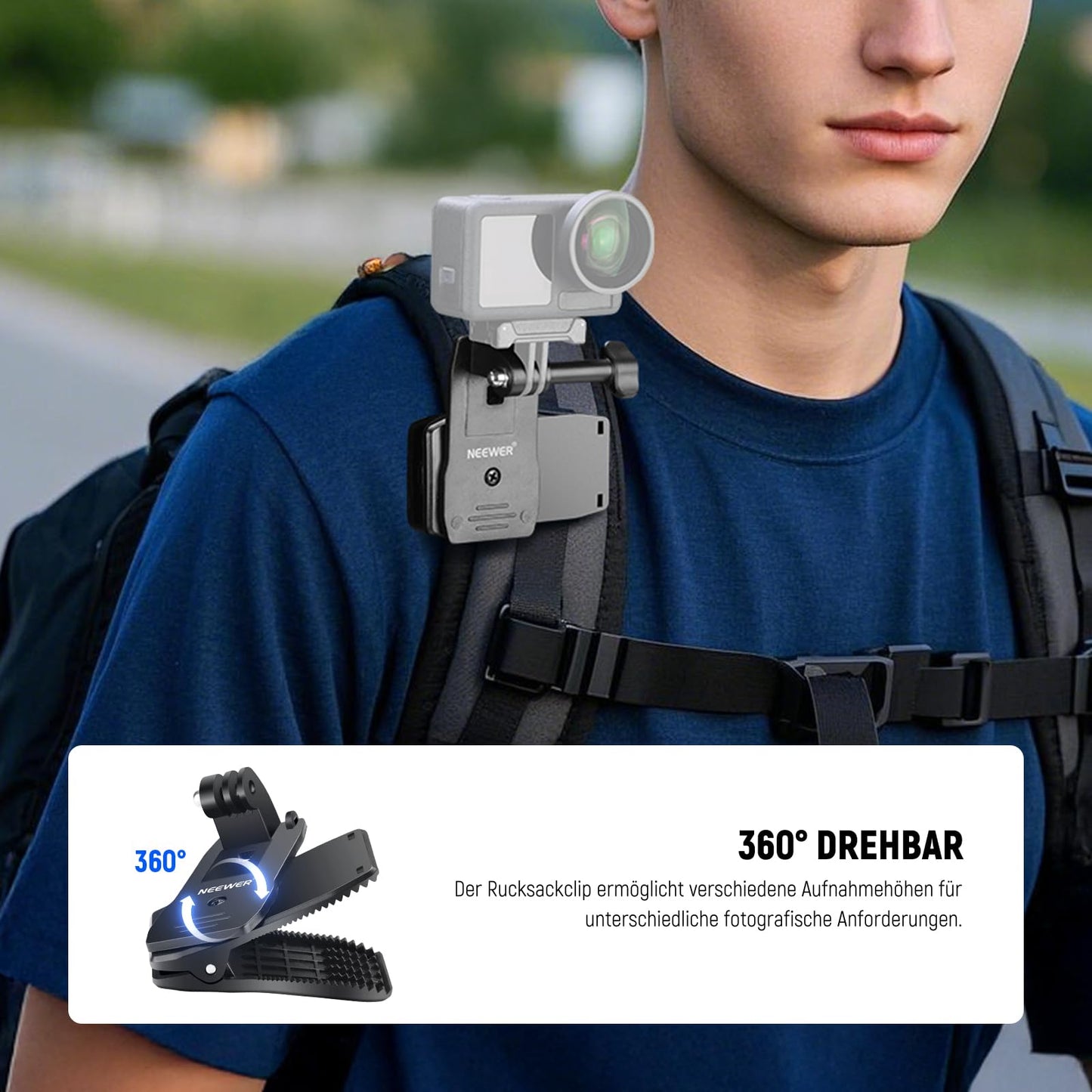 NEEWER accessory set compatible with GoPro Hero Insta360 DJI AKASO action camera, quick release head strap head strap holder, chest strap, backpack hat clip holder & 360° wrist strap for, GP-75