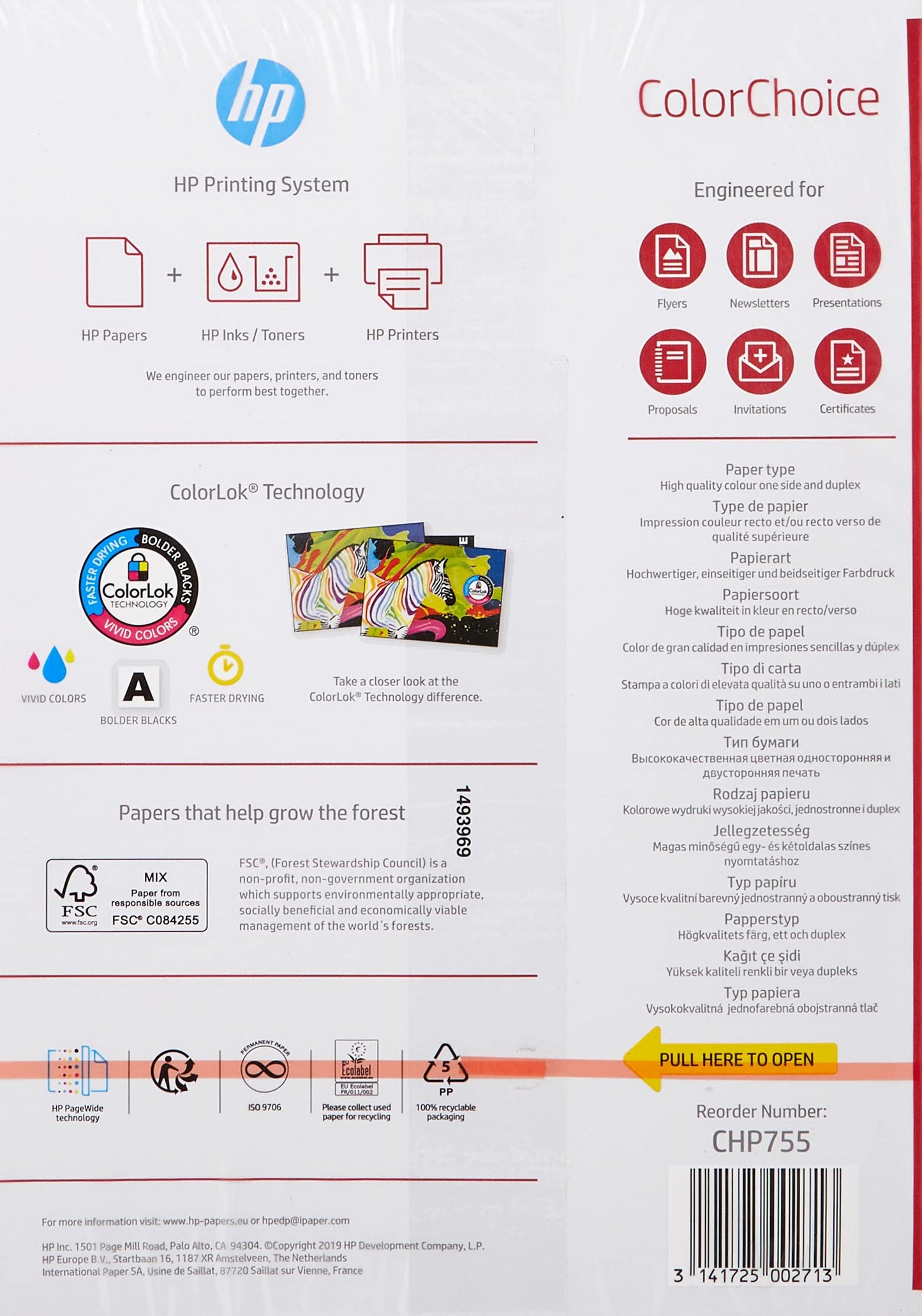 HP ColorChoice, CHP755, Digitaldruckpapier, 200g/m², A4, Paket zu 250 Blatt