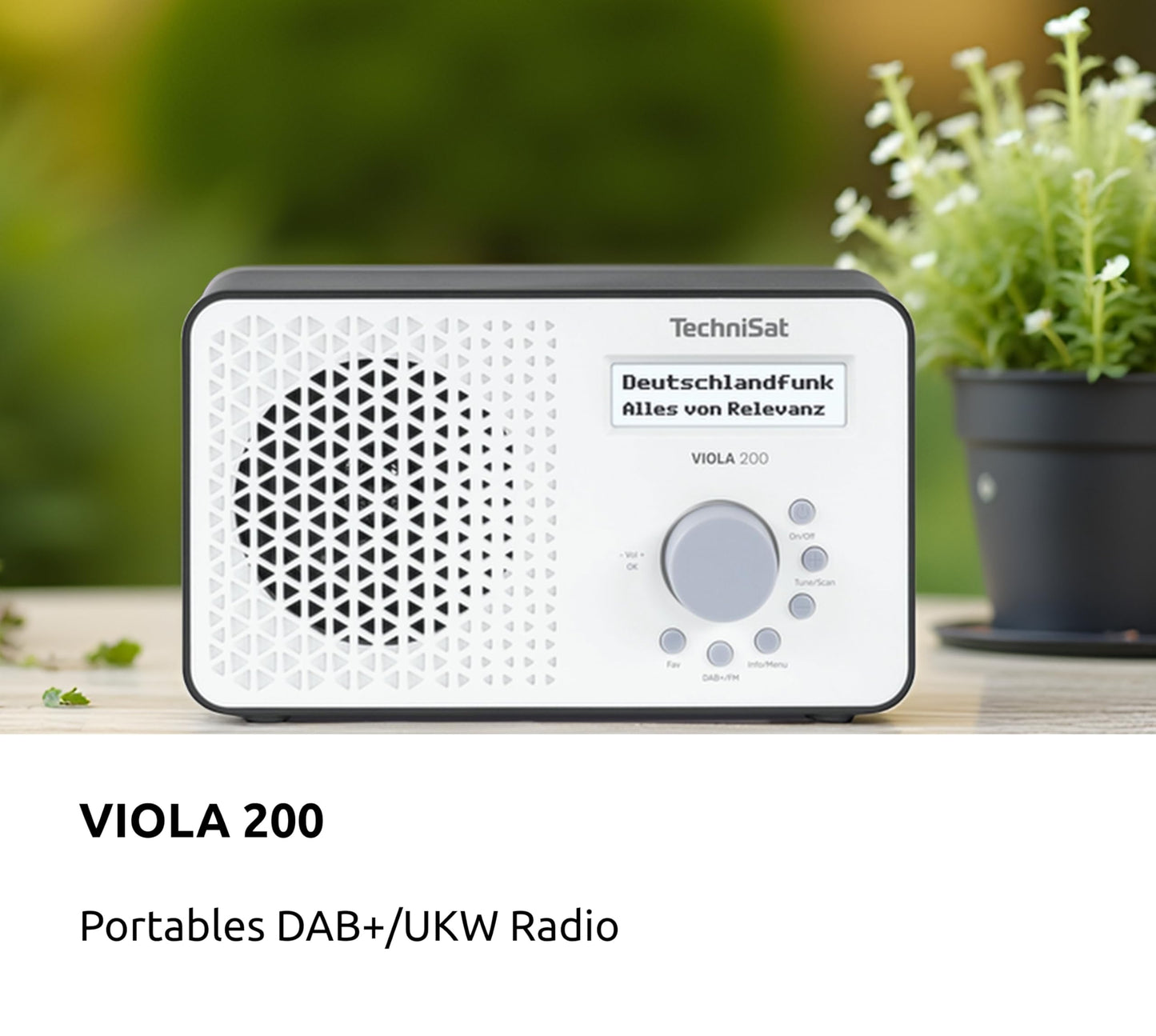 TechniSat Viola 200 - portable DAB+/FM radio (with LCD display, telescopic antenna, favorite memory, headphone jack, mains & battery operation, mono speaker, RDS, PLL) white/black - 0000/2936