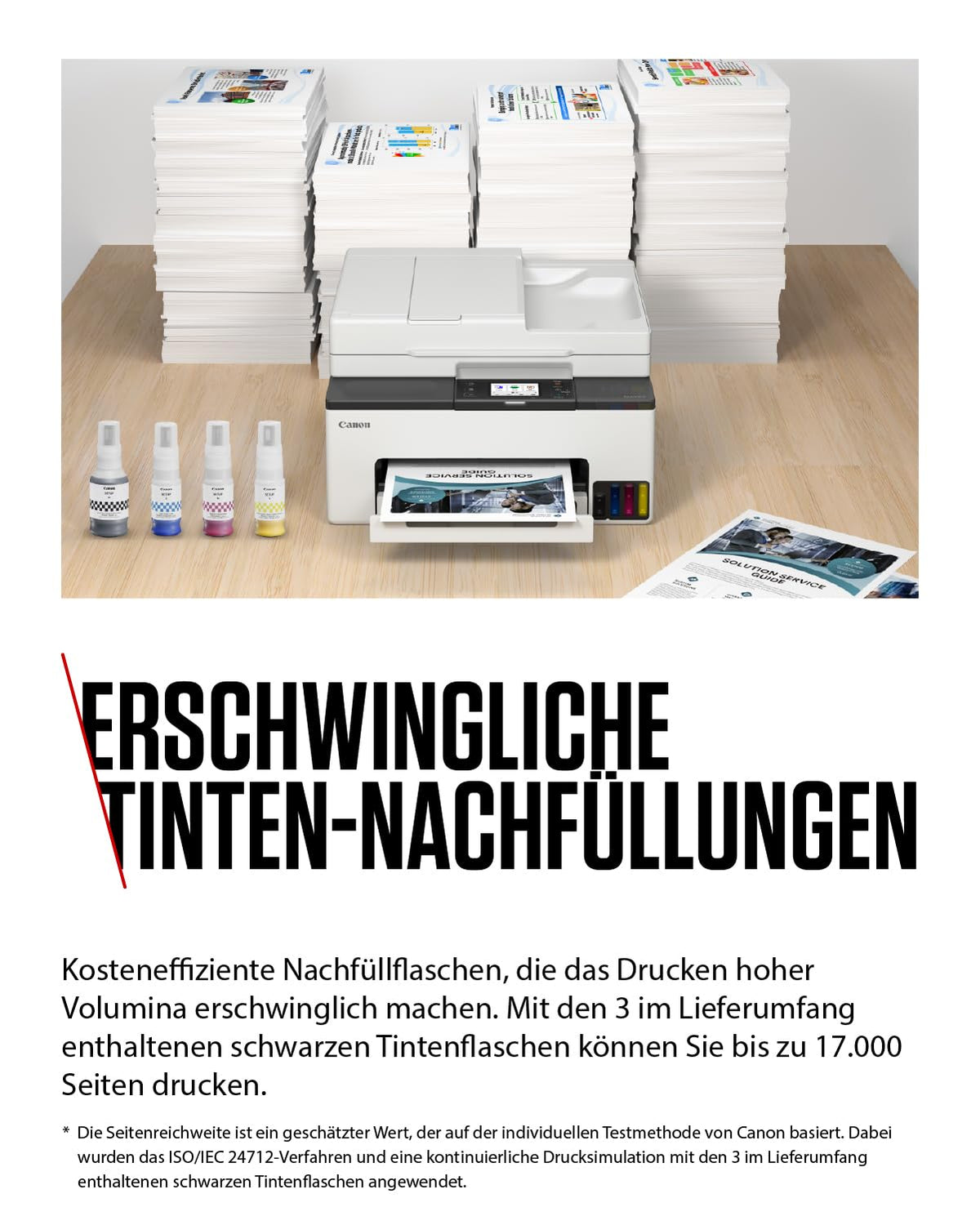 Canon MAXIFY GX2051 Imprimantă cu jet de cerneală 4-in-1 Multifuncțională DIN A4 (Imprimantă, Scanner, Copiator, Fax, ADF, 600x1200 DPI, WLAN, USB, Imprimare duplex, Casetă de 250 de coli) Include 6 x Sticle de cerneală