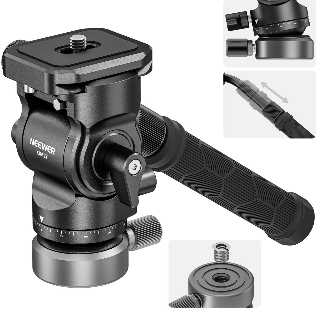 NEEWER Fluid Head Tripod with +/-10° Leveling Base (⌀37mm), Metal, GM27