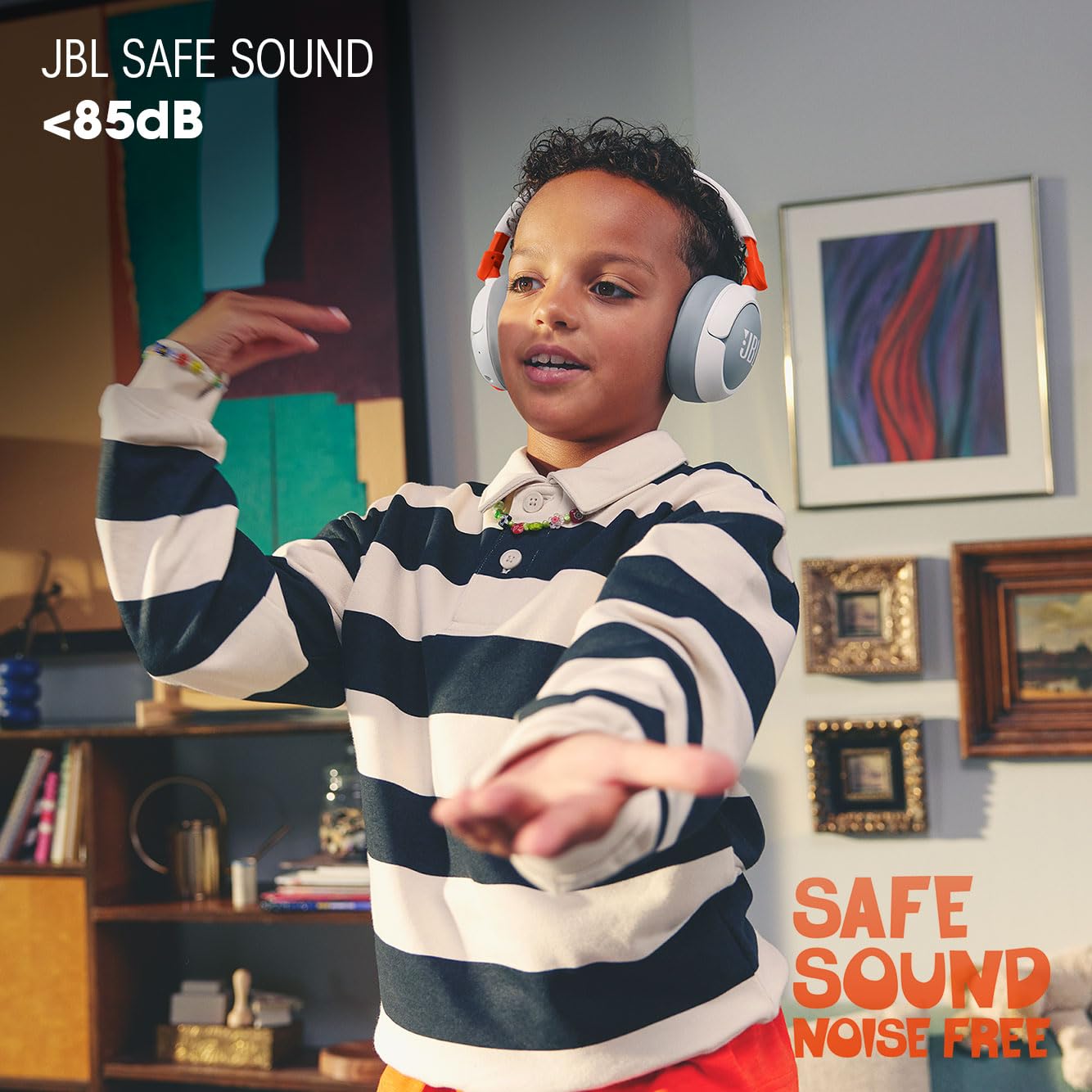 JBL Junior 470 NC, wireless over-ear Bluetooth headphones with active noise canceling for children, microphone, 50 h playback, JBL Safe Sound, low volume, simple operation and stickers, white - JBLJR470NCWHT