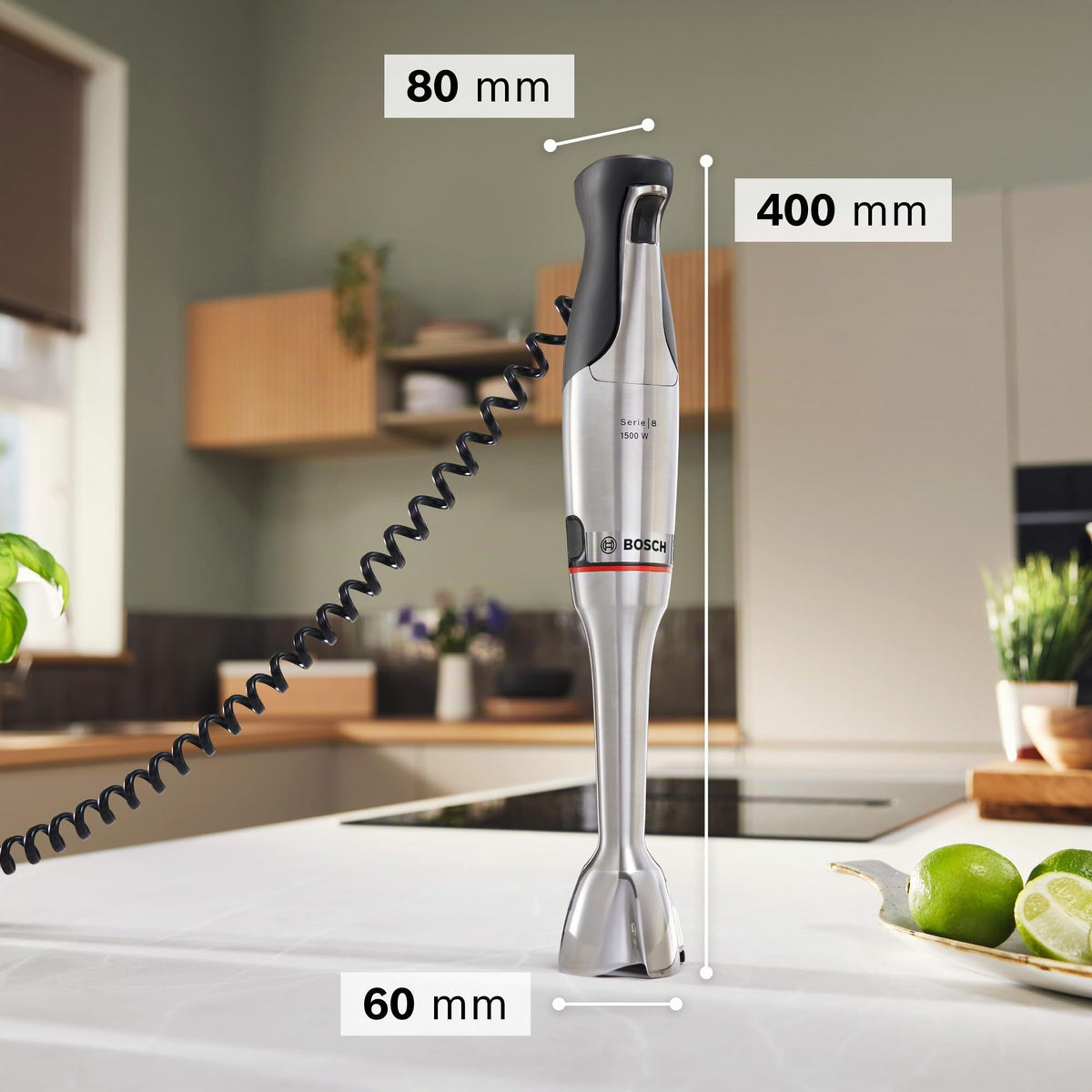 Bosch Hand Blender, Mixing Cup, Universal Chopper, Stainless Steel Blades, Dishwasher Safe, Spiral Cable, 1500 Watts, ErgoMaster Series 8 MSM8M930