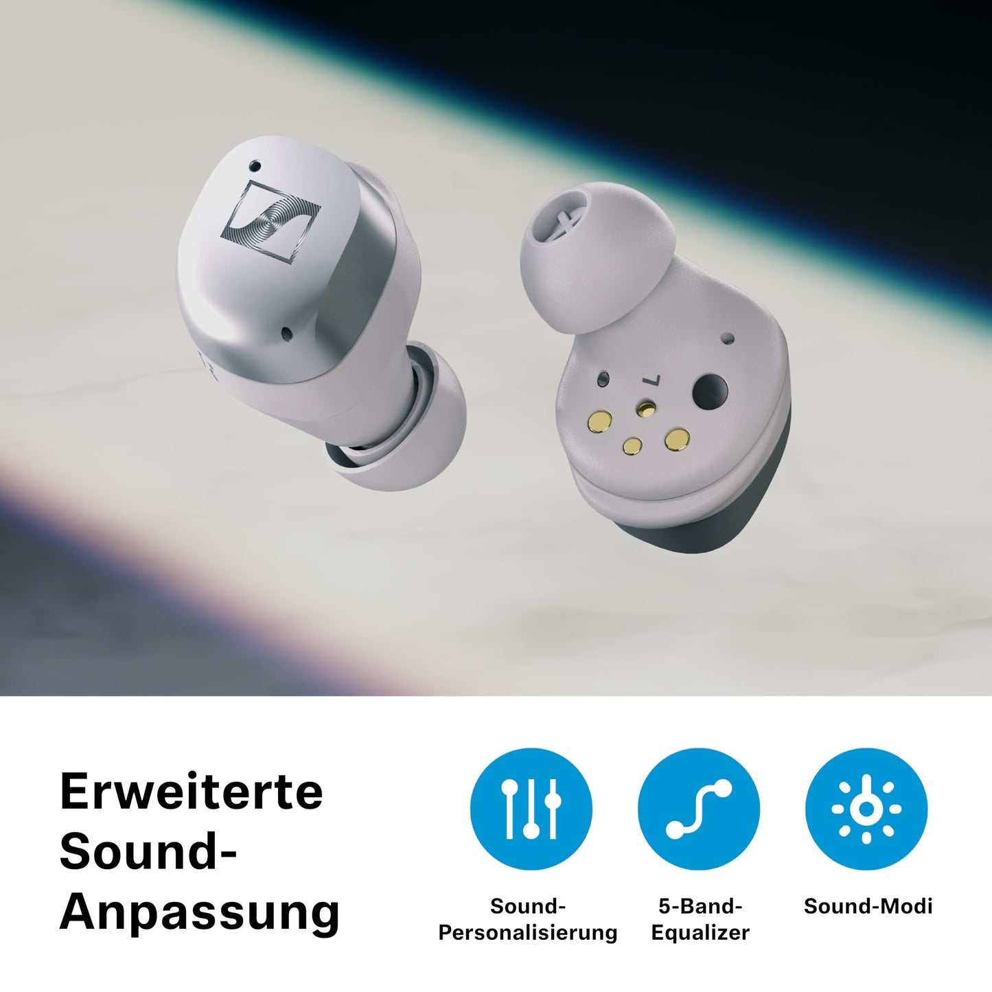 Sennheiser MOMENTUM True Wireless 4, wireless Bluetooth headphones, Bluetooth 5.4, noise canceling, comfortable design, 30 hours of battery life, adaptive ANC, Auracast, white silver - 700366