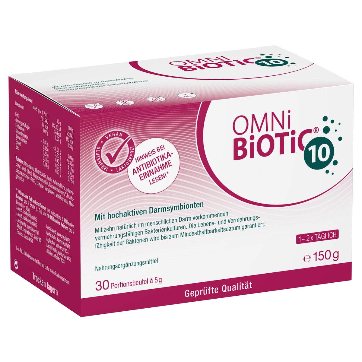 OMNi BiOTiC 10 | Antibiotic? Supplement your gut flora | Recommended from the first day of antibiotic therapy | Powder | For daily use | With Inulin | Vegan | Gluten-free | 30 servings - 41122