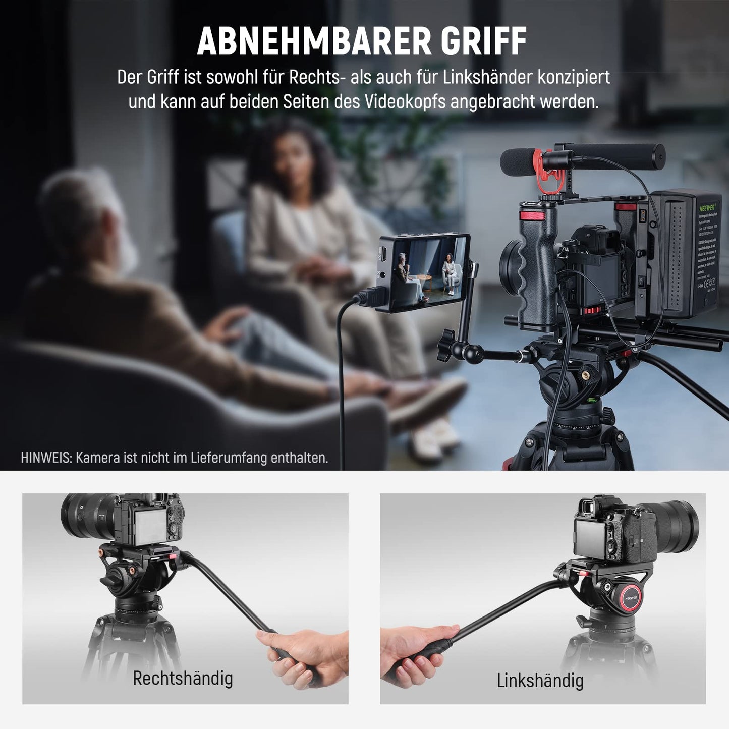NEEWER 74" Video Tripod with Fluid Head & Damping Control, Aluminum Heavy Duty Camera Tripod Professional with QR Plate for DSLR Camcorder for Video Recording, Cleaning Cloth, Max Load 17.6 lbs, TP74
