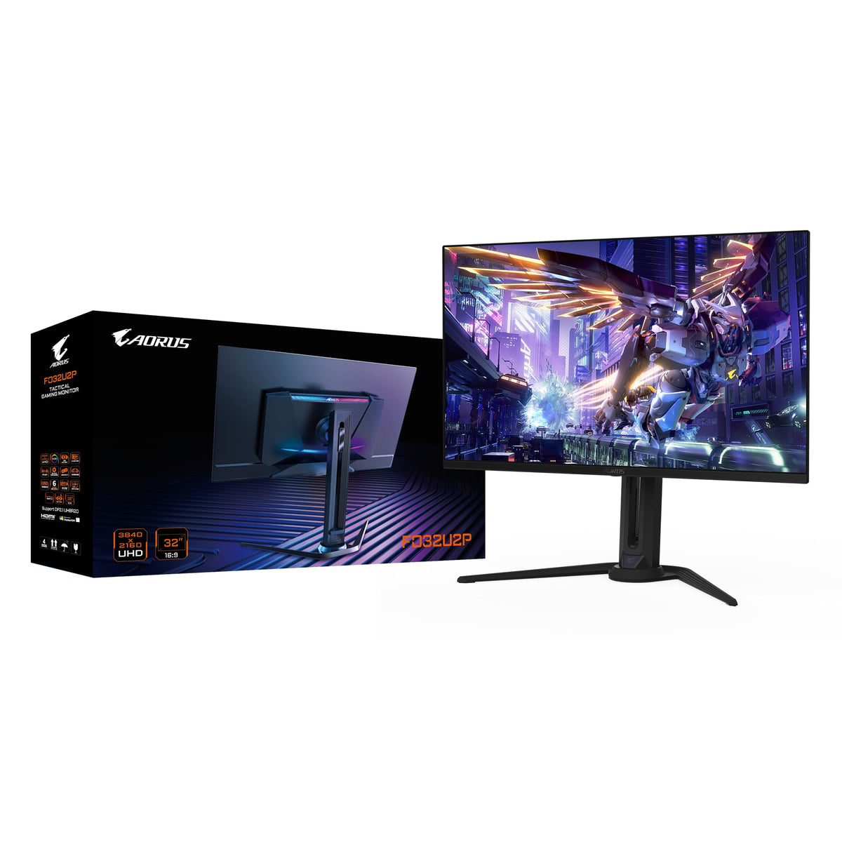 Monitor de gaming Gigabyte AORUS FO32U2P de 32” OLED - 3840 x 2160 (UHD), 240Hz, 0,03ms, 250 cd/m², KVM, FreeSync Premium Pro, DisplayHDR True Black 400, DisplayPort 2.1
