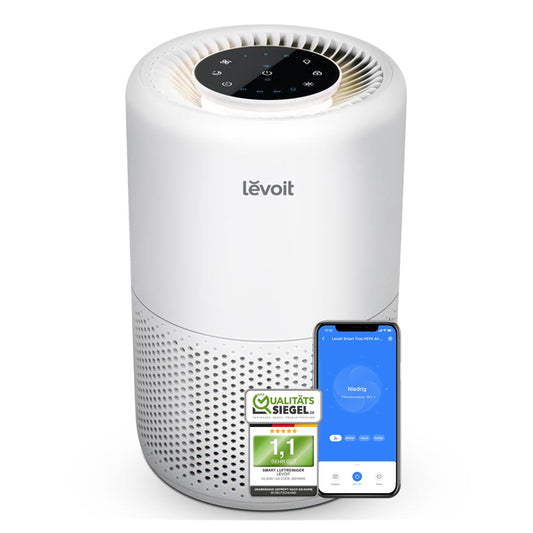 LEVOIT air purifier for bedrooms, quiet air filter removes 99.97% of allergens, app & Alexa controllable, with timer & night light, up to 35m², against dust, animal hair, pollen, odors, silver white - Core