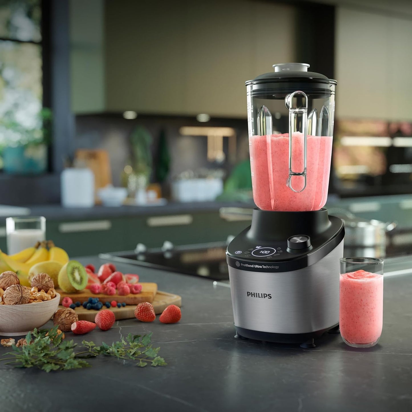 Philips 7000 Series High Performance Blender - ProBlend Ultra Technology, 1,500 W, 2 L Glass Container, Quick Select Programs for Smoothies & Soups, HomeID App, Dishwasher Safe Parts (HR3760/10)