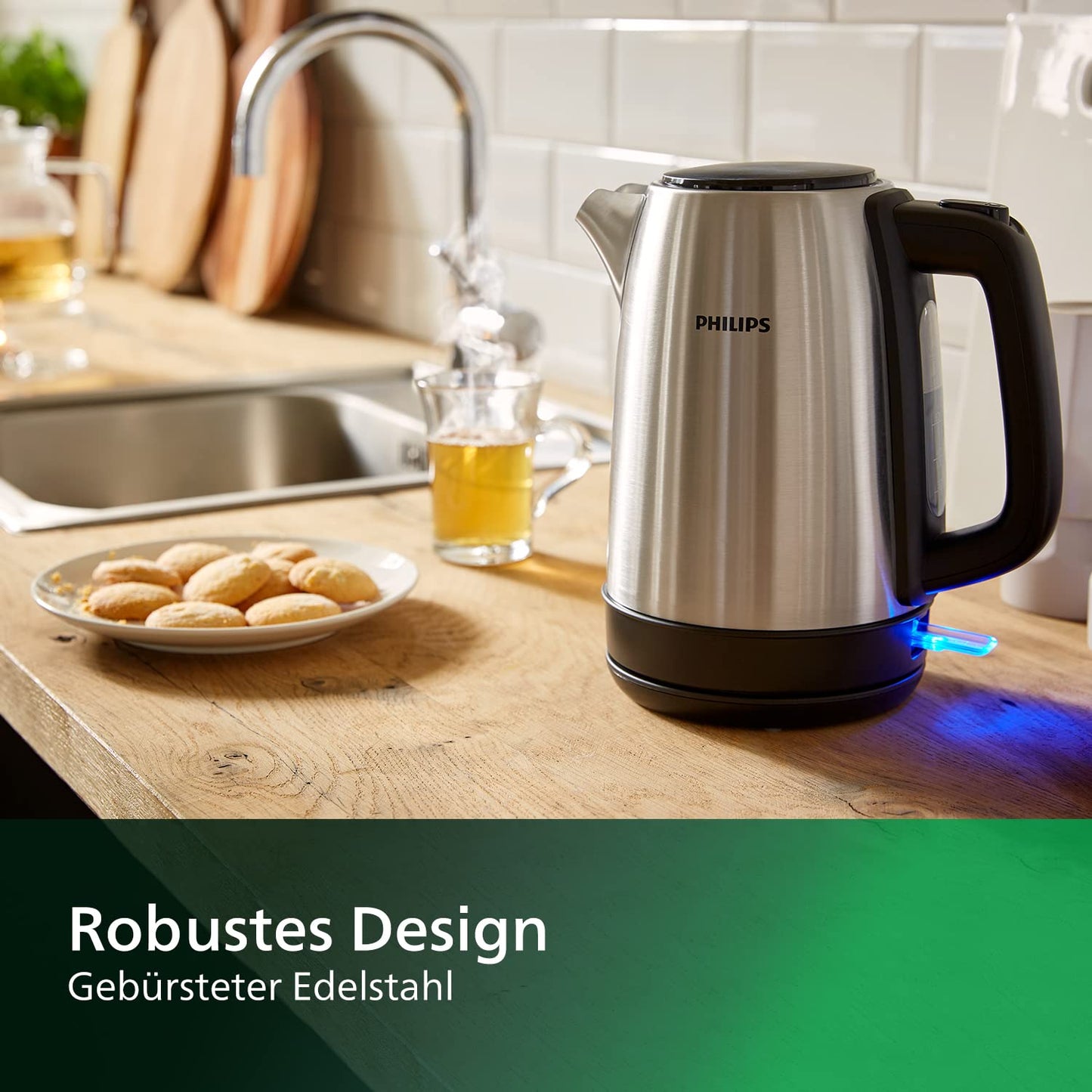 Philips Daily Collection Metal Kettle - 1.7L, Light Indicator, 360° Base, Micro Strainer Filter, Flat Heating Element, Spring Lid, Energy Saving, Safe Design, Fast Boiling (HD9350/90)