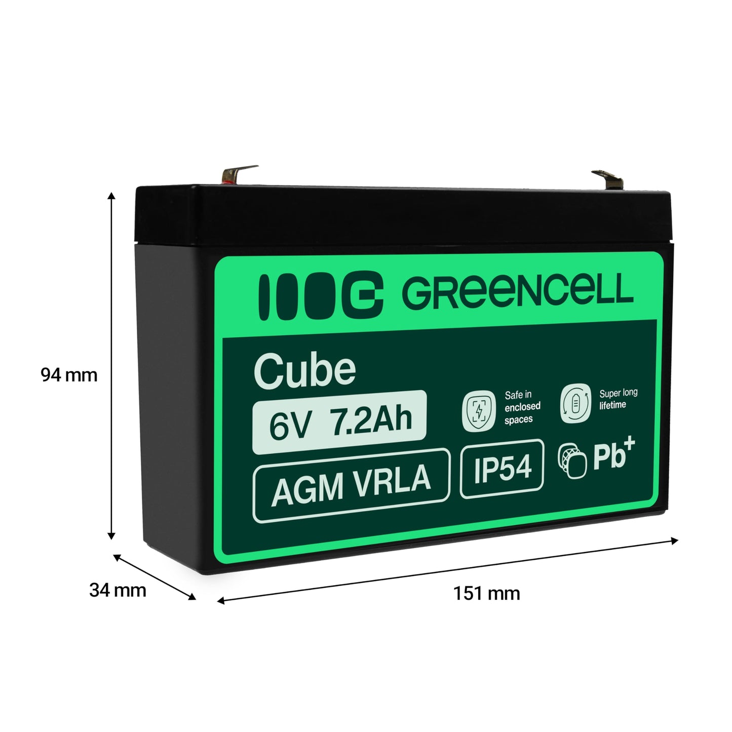 Green Cell AGM 6V 7.2Ah battery VRLA lead battery lead battery replacement battery gel battery battery cycle resistant unmanned toys, electric toys, alarm emergency power, children's vehicles Children's quad - AGM39