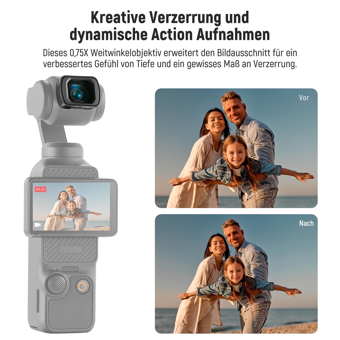 NEEWER filter set with 0.75x wide-angle lens 108° FOV, variable ND2-32 CPL 1/4 black diffusion filter compatible with DJI Osmo Pocket 3 / Pocket 4 / Xtra Muse accessories, FL-B09