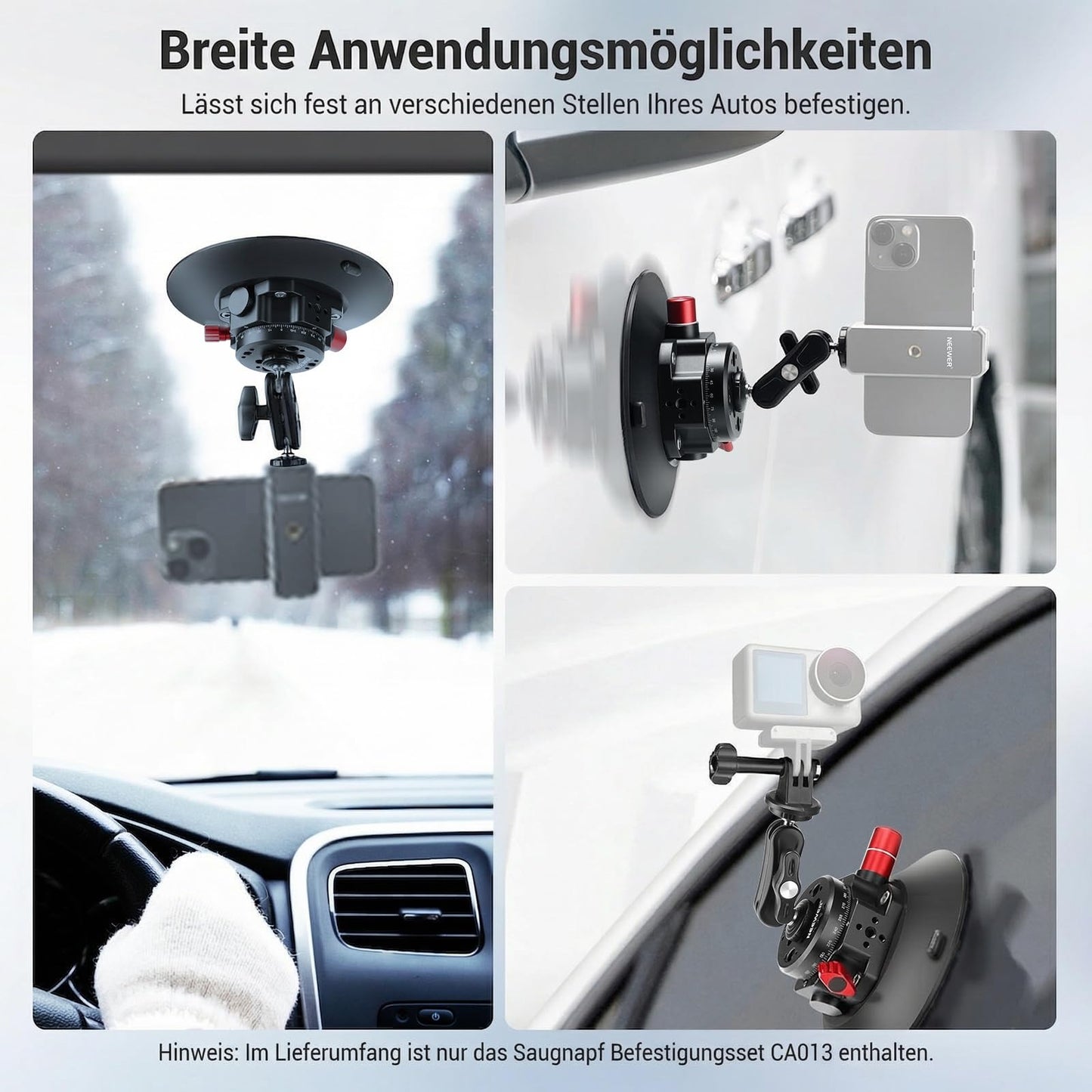 NEEWER 6"/15.2cm camera suction cup mount with ball head magic arm, metal suction cup mount on the car windshield for action camera/mobile phone holder, with 1/4" & 3/8" mounting holes for ARRI - 1x