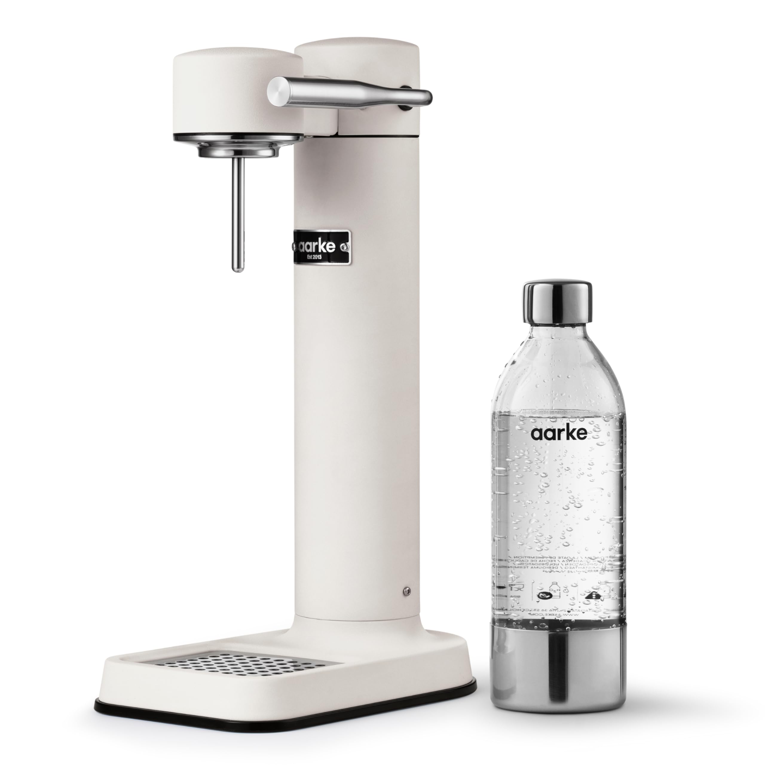 Aarke Carbonator 3, stainless steel sparkling water maker in a modern matt white finish with BPA-free 1L PET bottle, sparkling water maker for tap water, compatible with 60L CO2 cylinders - AAC3-Matte